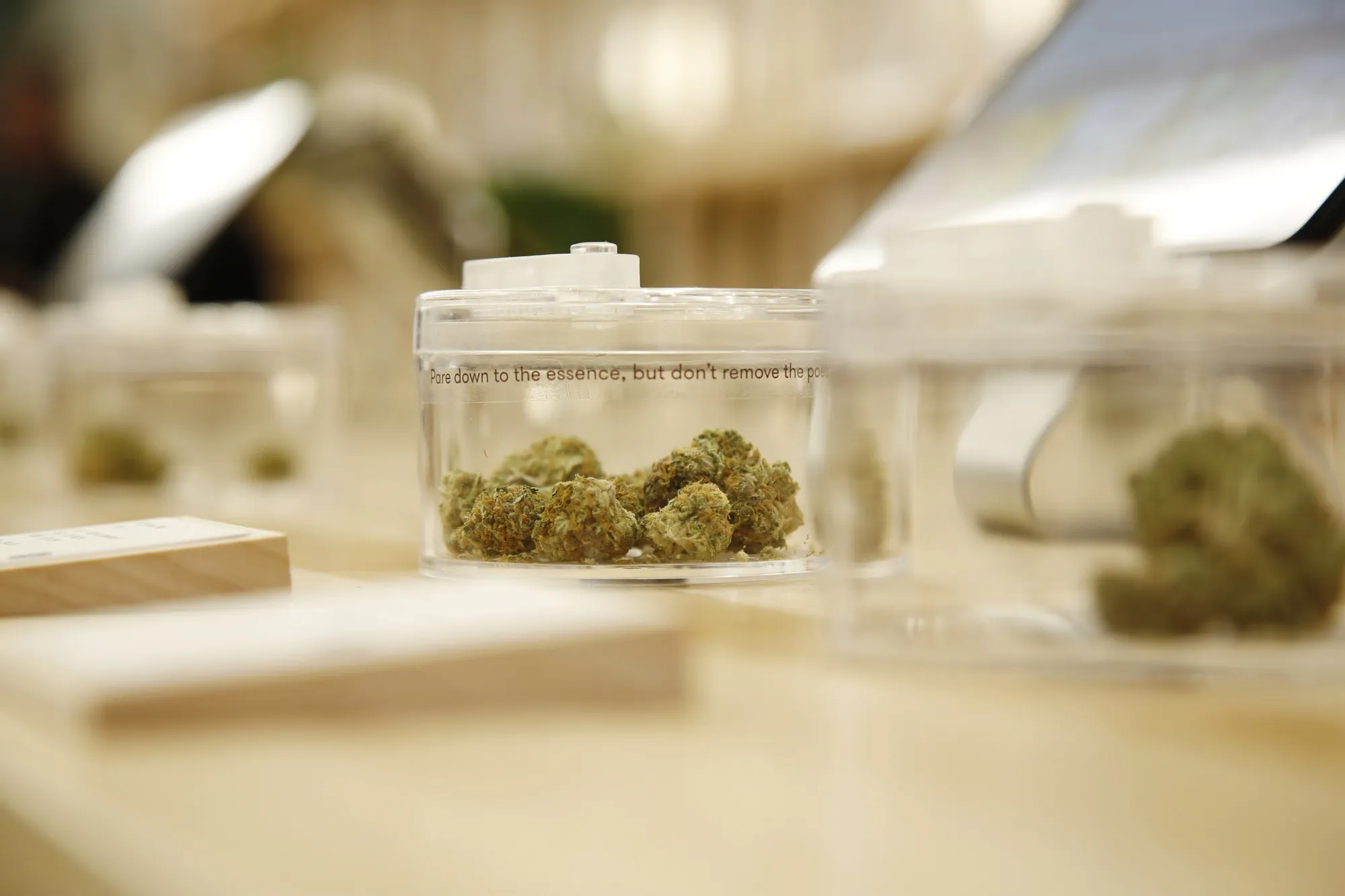 Cannabis buds sit on display during a media preview event at the HOBO Recreational Cannabis Store in Ottawa, Ontario, Canada, on Monday, April 1, 2019. Canada's most populous province will finally open its first pot shops, nearly six months after legalization. Only 10 stores in Ontario had received the necessary licenses to open on April 1.