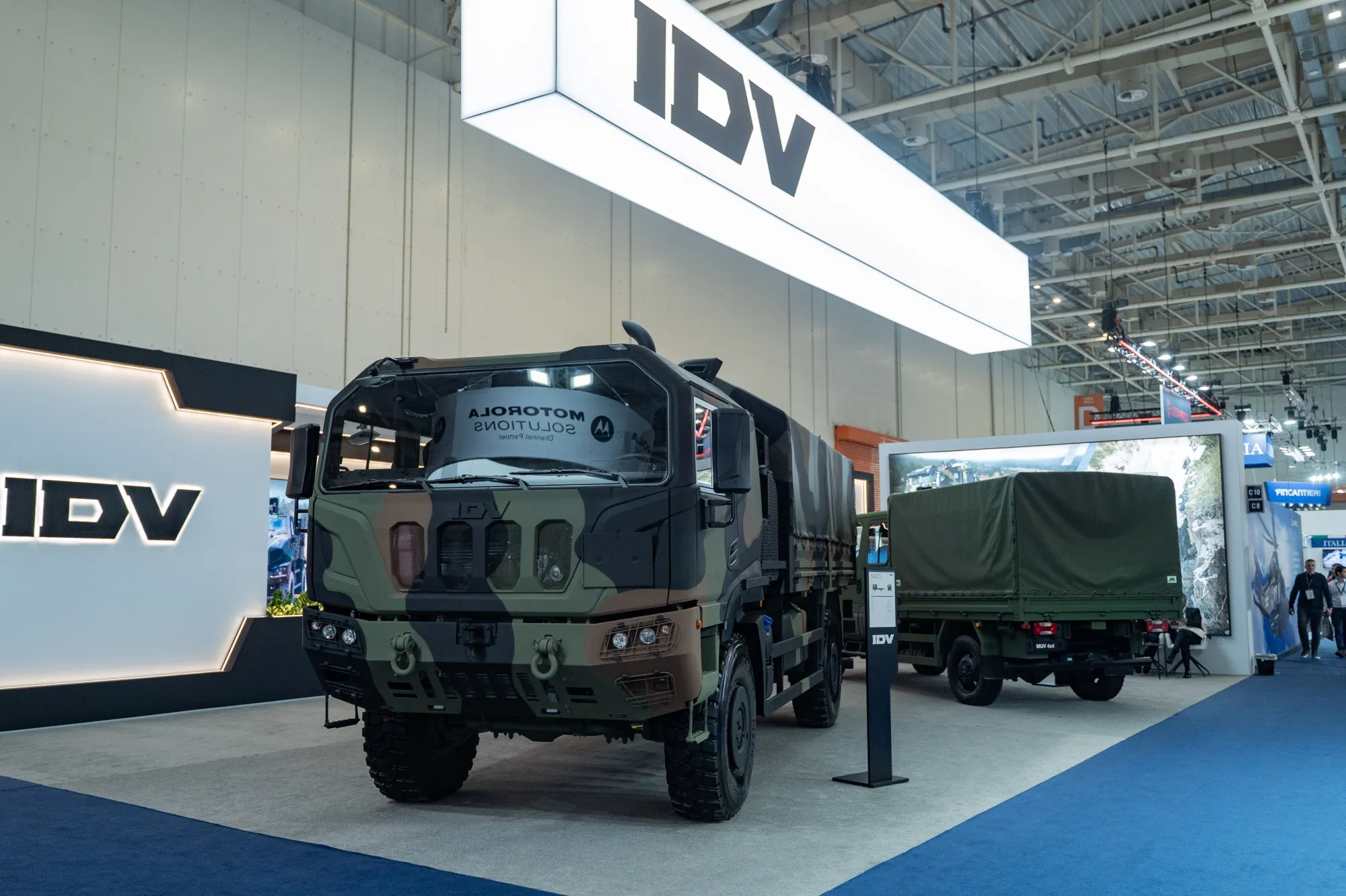 The Iveco Defence Vehicles (IDV) pavilion at the DEFEA international defense exhibition in Athens, Greece, on May 7.