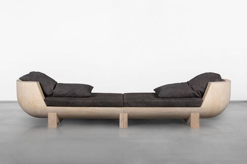 A "double bubble" plywood couch by Rick Owens, which sells for $72,000