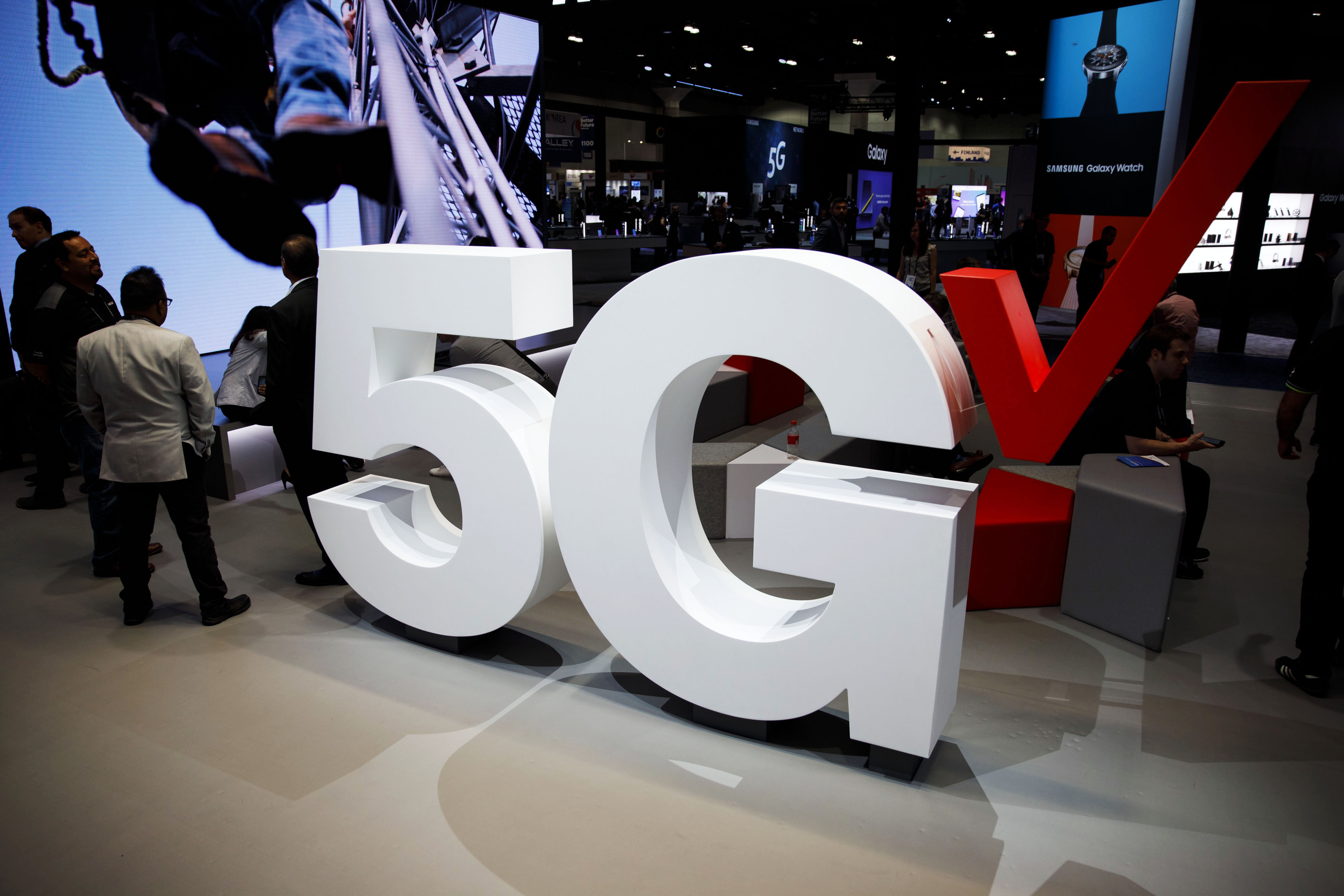 Verizon Communications Inc. 5G wireless signage is displayed at the company's booth during the Mobile World Congress Americas in Los Angeles.