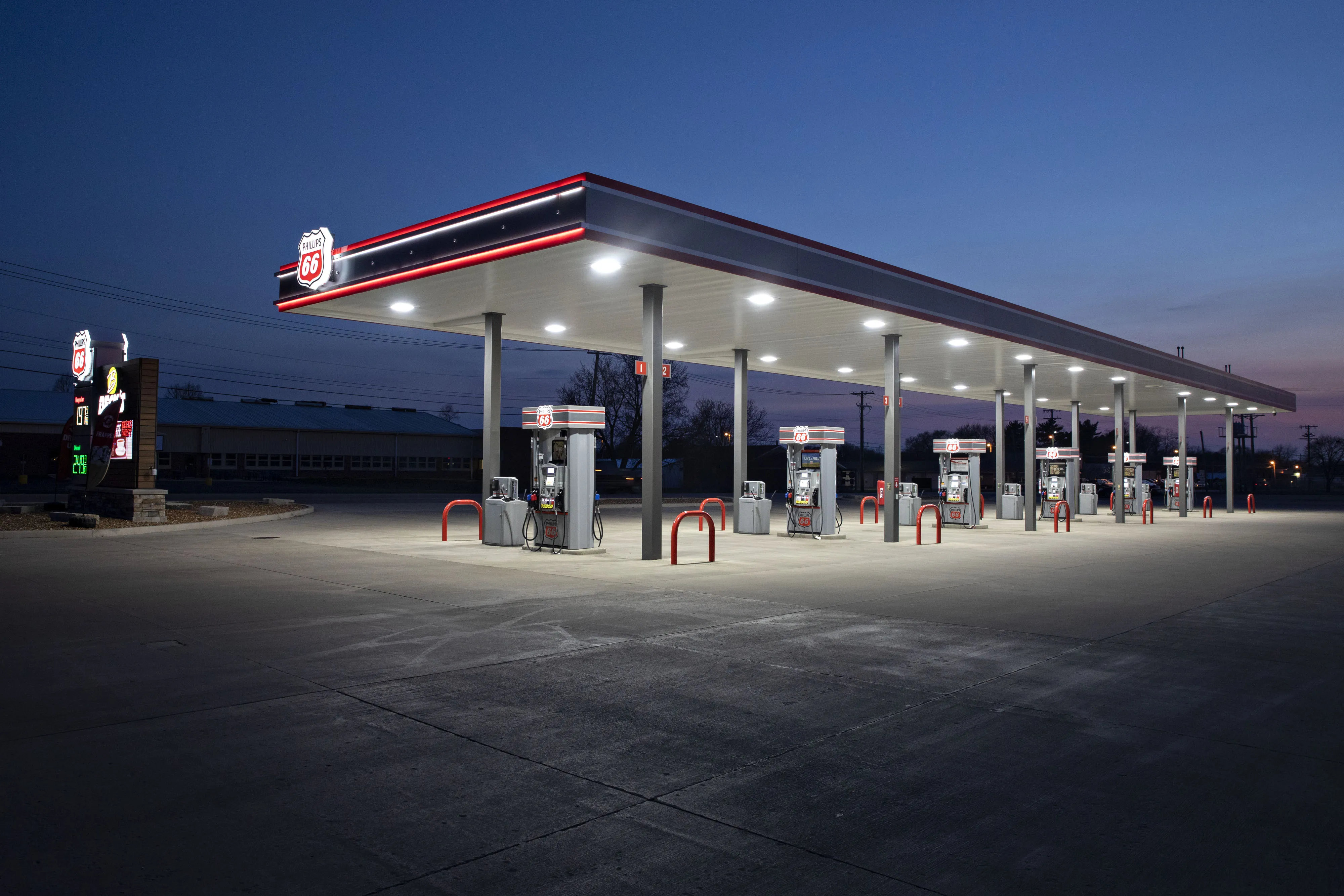 Fuel pumps stand empty at a Phillips 66 gas station in Princeton, Illinois, U.S. on April 1.