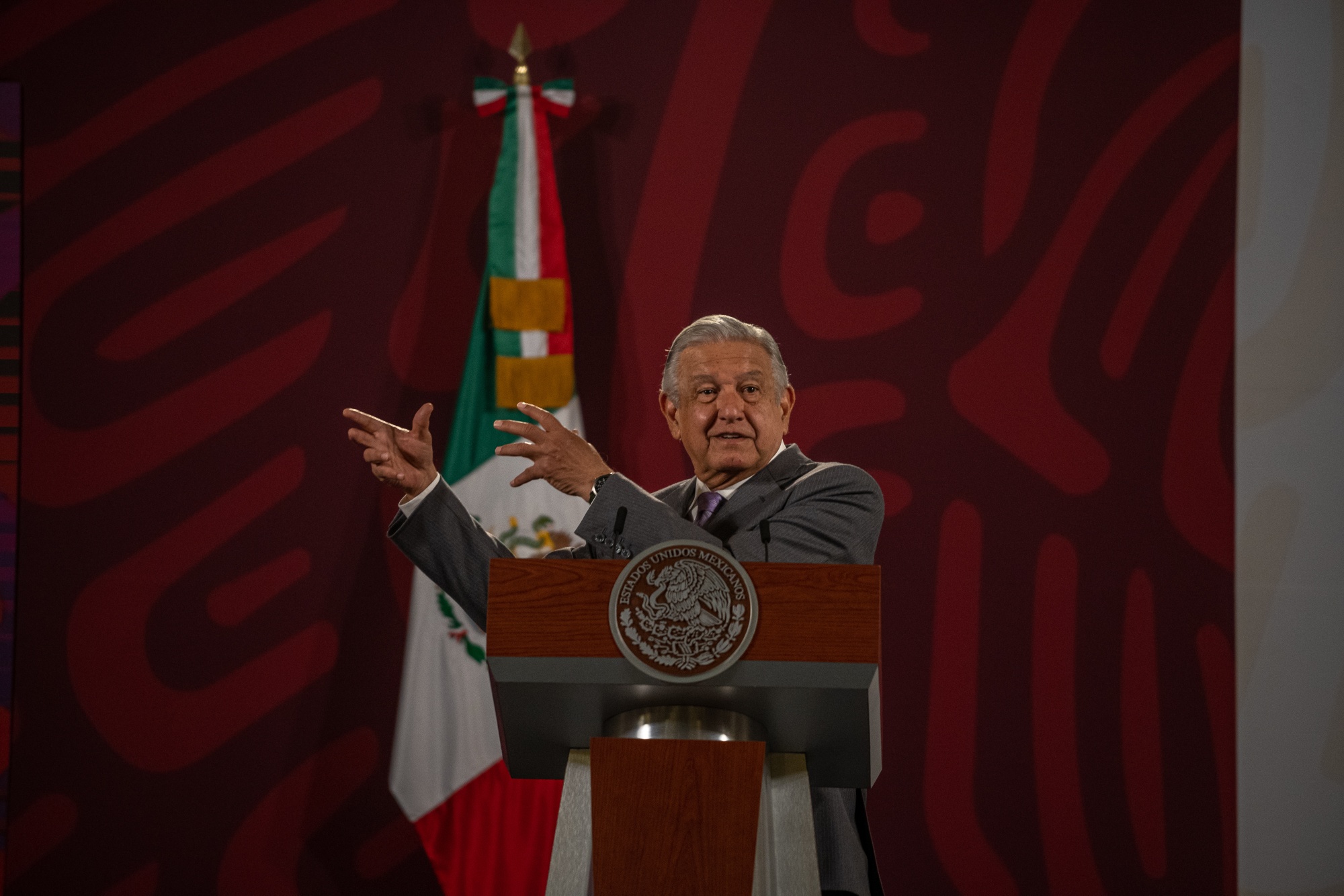 Andres Manuel Lopez Obrador, Mexico’s president, speaks during a news conference in Mexico City, Mexico, on Tuesday, March 15, 2022. 
