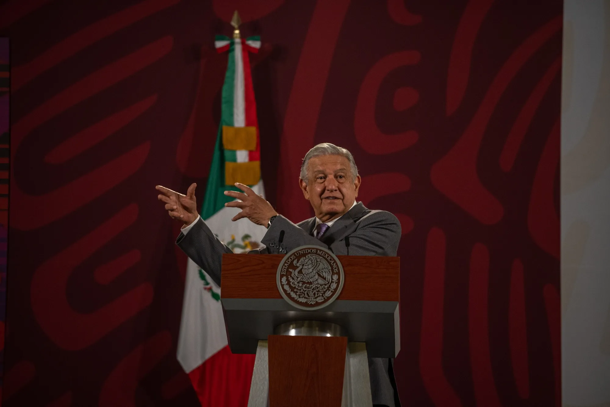 Andres Manuel Lopez Obrador, Mexico’s president, speaks during a news conference in Mexico City, Mexico, on Tuesday, March 15, 2022. 