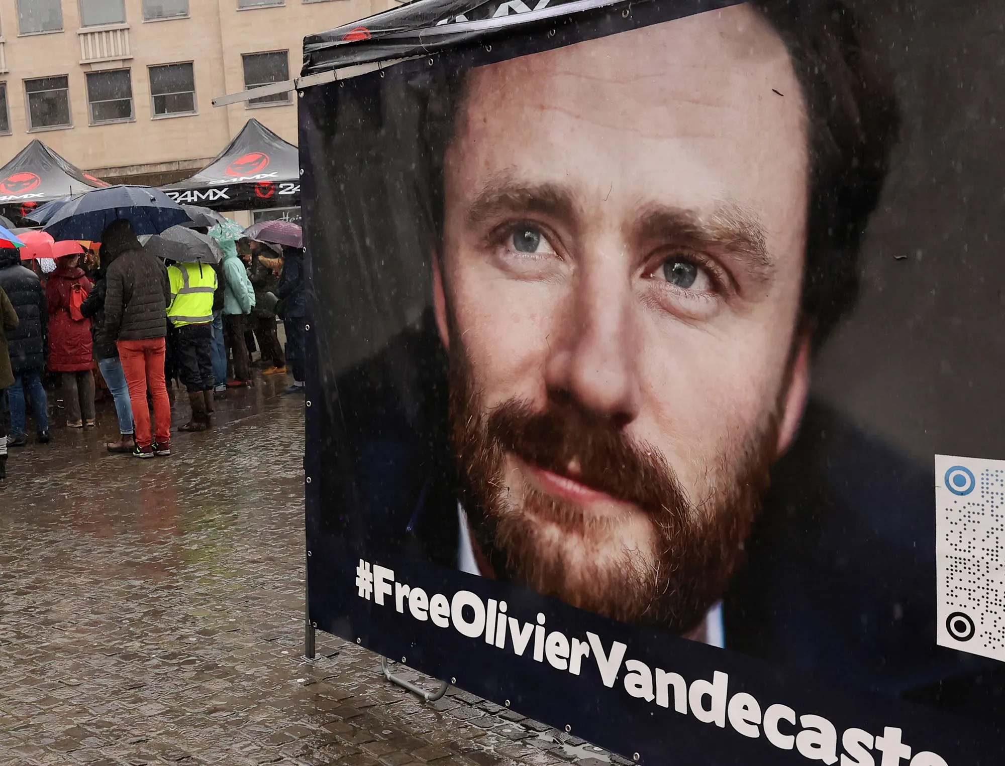 A demonstration for Olivier Vandecasteele in Brussels on Dec.&nbsp;25, 2022.&nbsp;