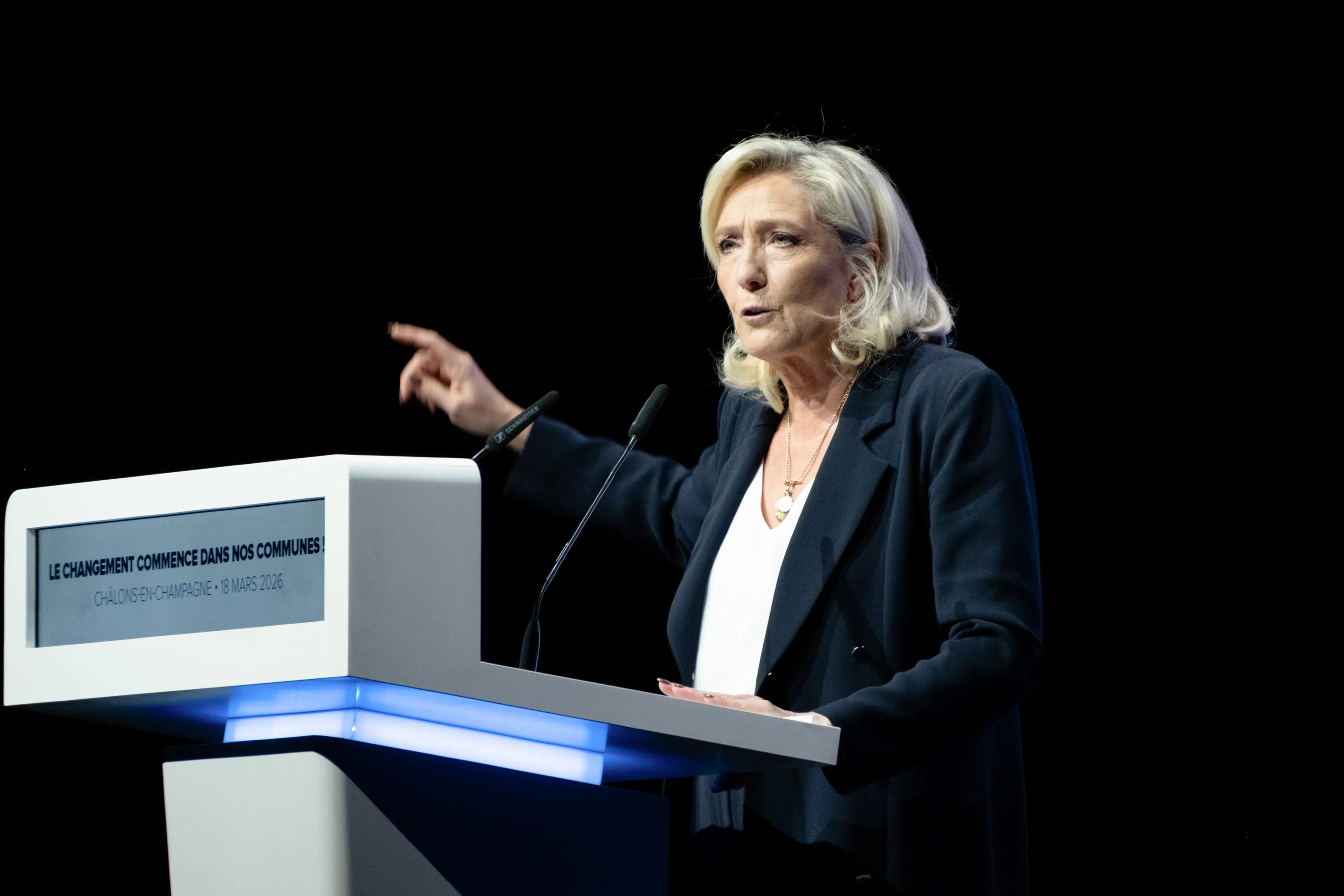 Marine Le Pen speaks at a campaign event on March 18.