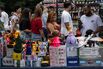 Shoppers at a street market in the Liberdade neighborhood of Sao Paulo, Brazil