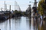Flood waters cover South Street in Newark, New Jersey, following heavy rain from the remnants of Hurricane Ida on Sept. 2, 2021.