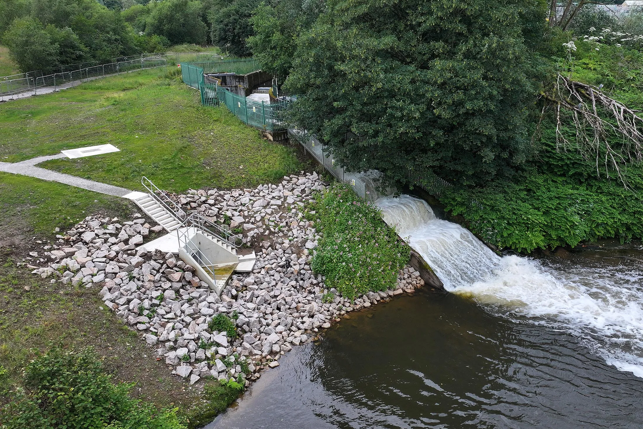 Treated effluent flowing into the River Irwell from the Bolton Wastewater Treatment Works in Bolton, UK,&nbsp;on June 24.