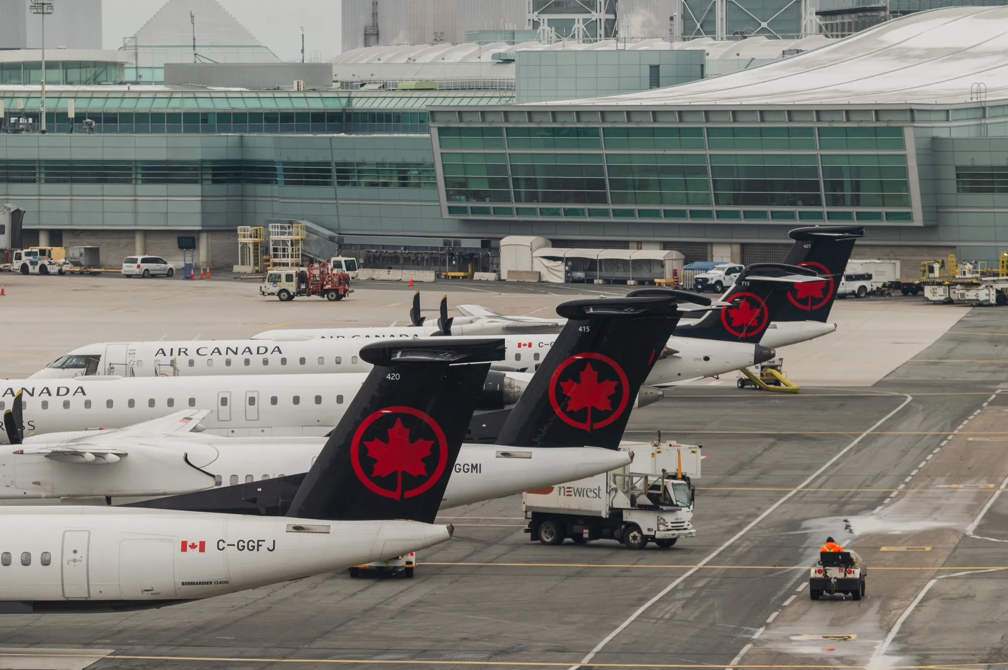 Air Canada planes at Toronto Pearson International Airport in Mississauga, Ontario.