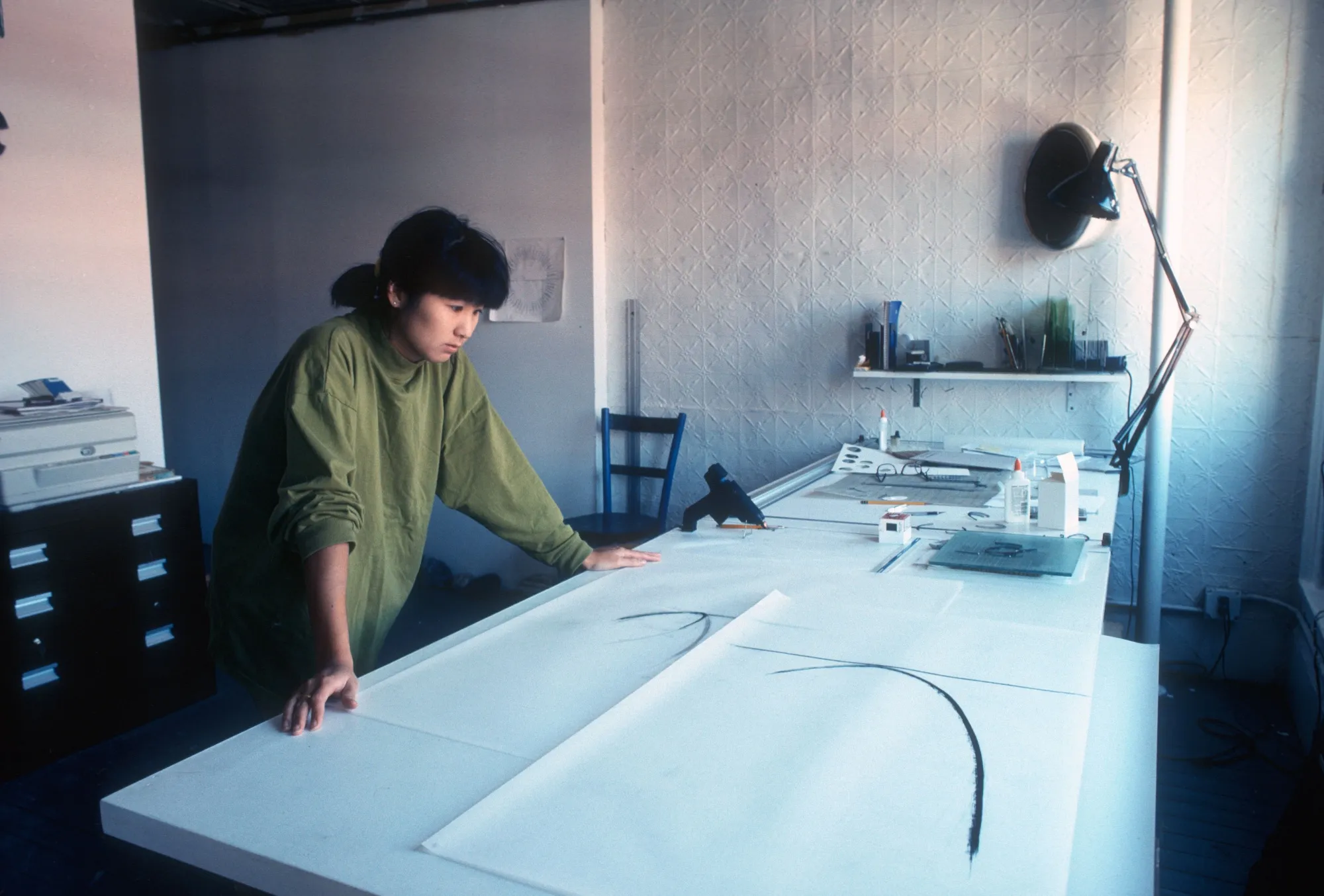 The artist Maya Lin, seen working on the design for a 1995 sculpture for New York’s Penn Station.&nbsp;