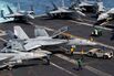 Fighter jets on the flight deck of the USS Abraham Lincoln aircraft carrier on March 17.