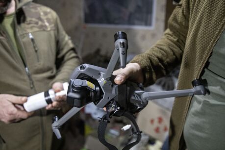 Ukrainian military workroom for modified drones in Kostiantynivka