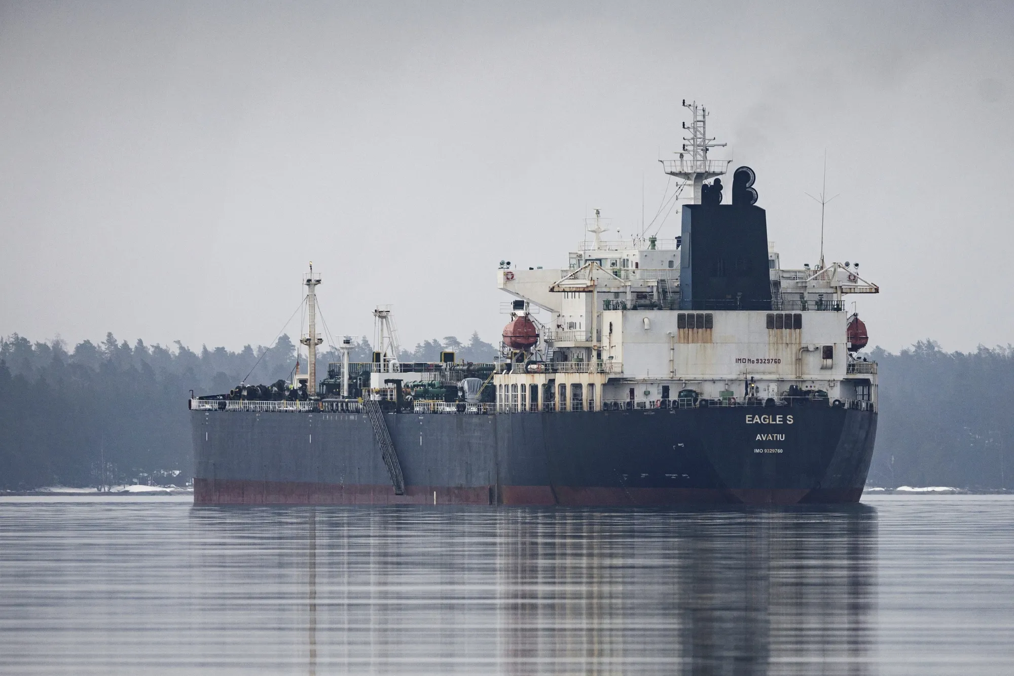 The detained Eagle S tanker,&nbsp;off the coast of Porvoo, Finland,