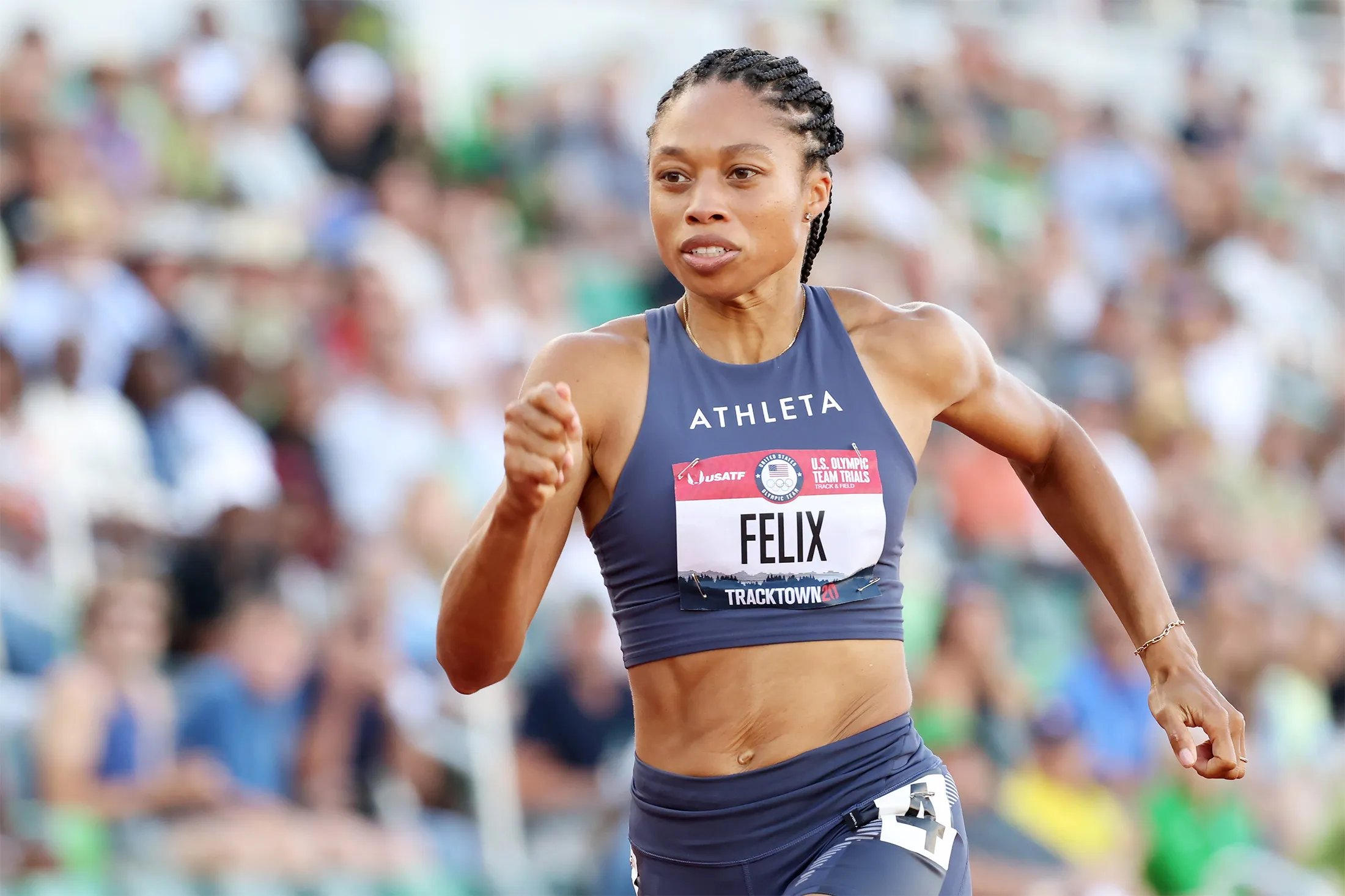 Allyson Felix competes during the U.S. Olympic Track &amp; Field Team Trials in Eugene, Oregon, on June 24.