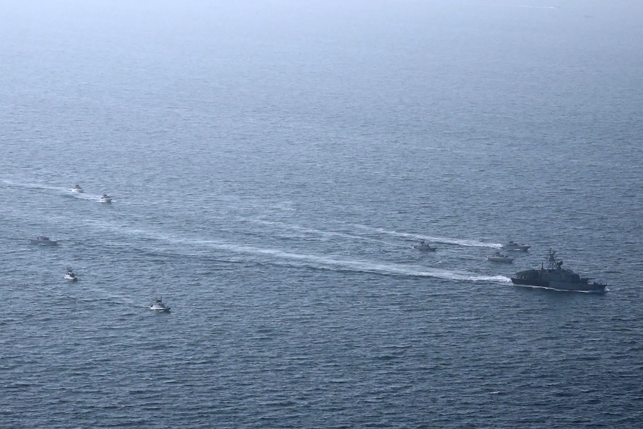 Iranian Naval Forces take part in an exercise in the Strait of Hormuz, in this handout photo released by the Press Office of Islamic Revolutionary Guard Corps on Feb. 16.