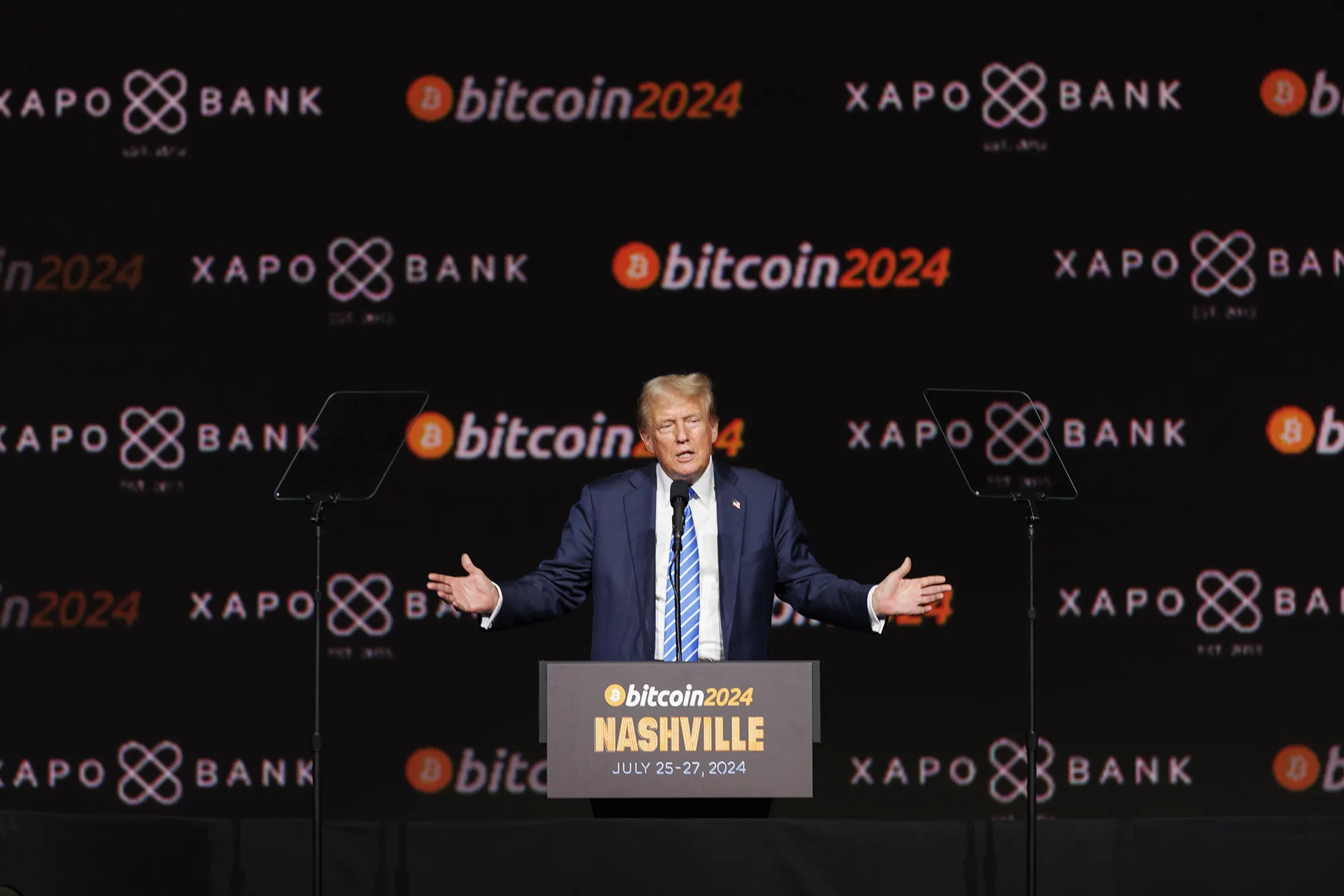 Donald Trump&nbsp;at the Bitcoin 2024 conference in Nashville on July 27.