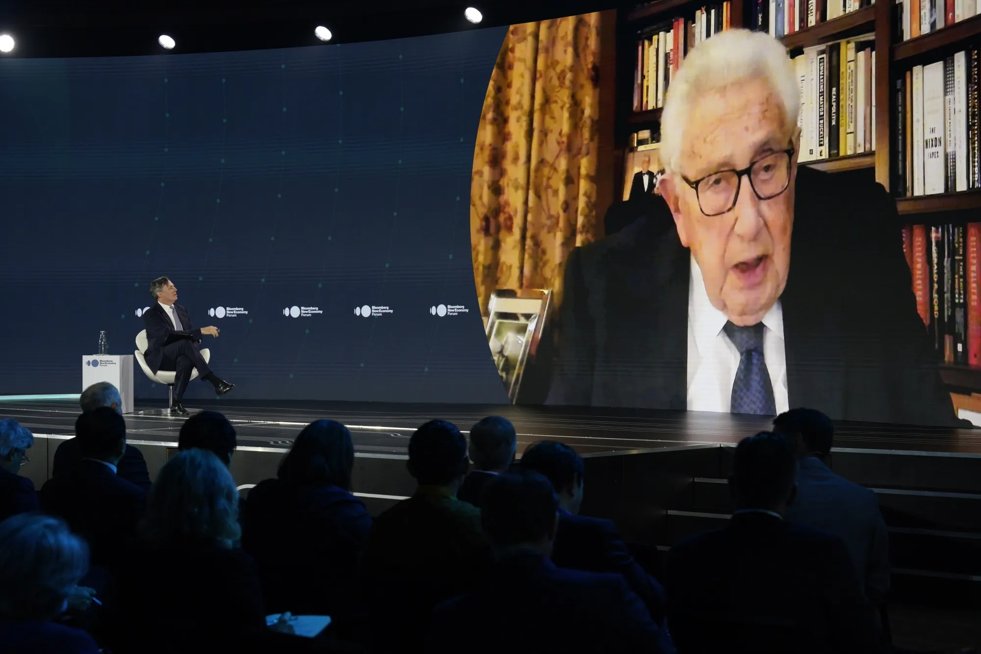 Henry Kissinger speaks virtually during the Bloomberg New Economy Forum on Nov. 15.