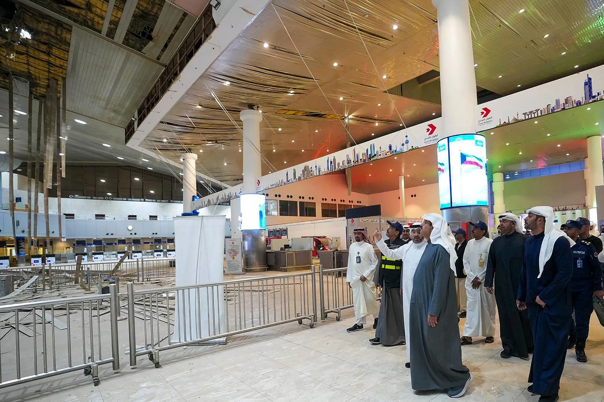 Kuwaiti Prime Minister Sheikh Ahmad al-Abdullah al-Sabah visiting the international airport March 1 after it was hit by a reported Iranian strike.
