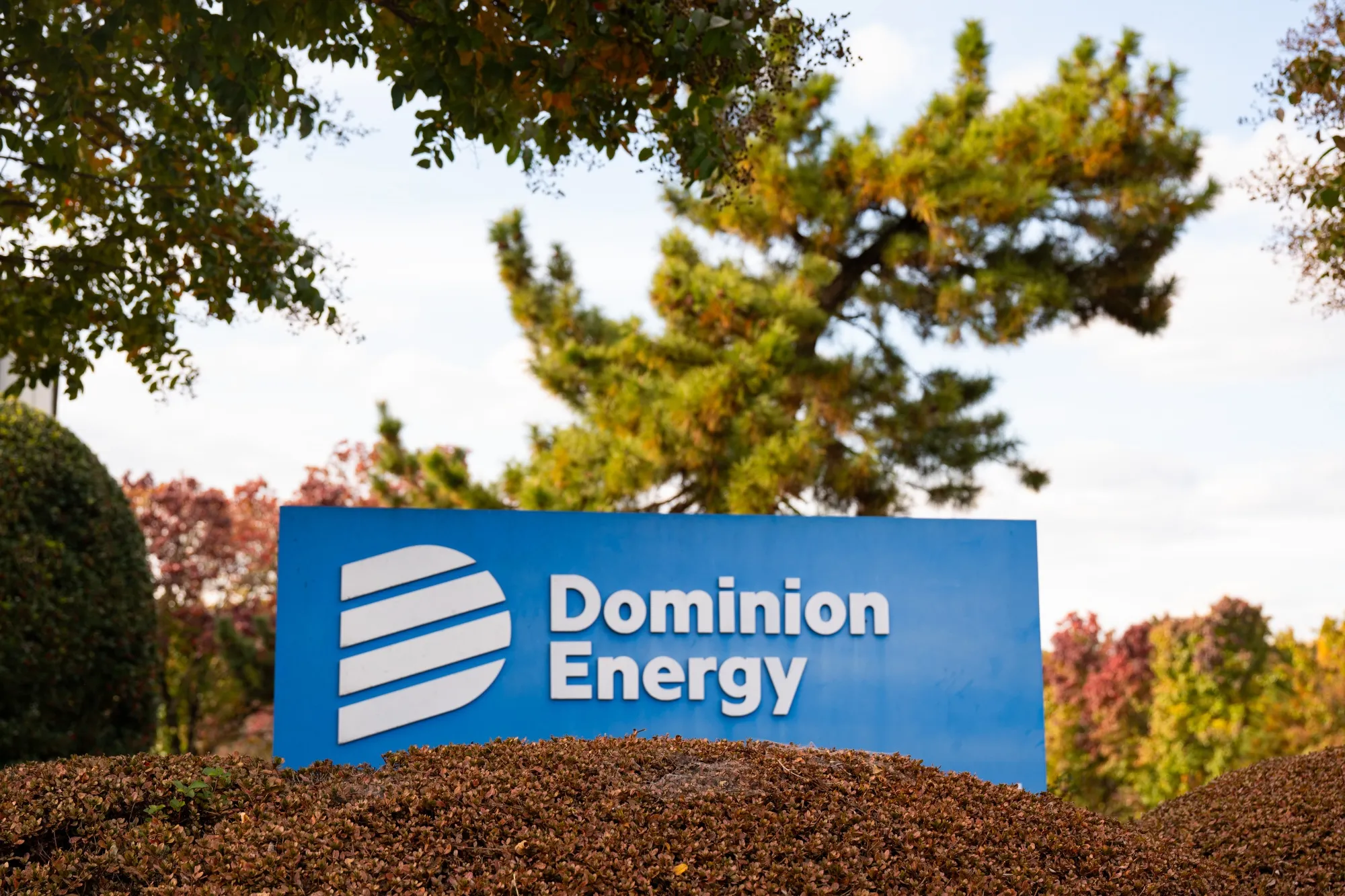 A Dominion Energy Inc. sign at a field office in Springfield, Virginia.