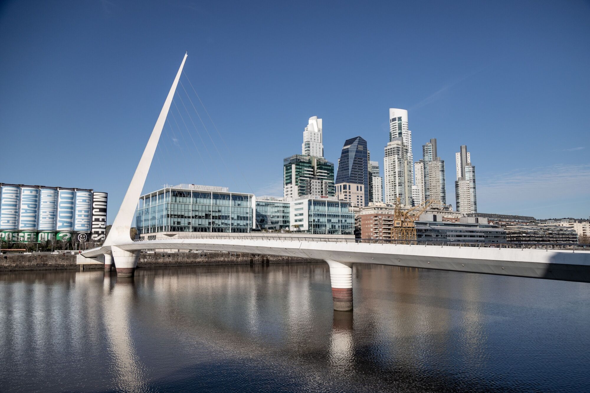 The Puente de la Mujer footbridge stands in the Puerto Madero neighborhood of Buenos Aires, Argentina, on Monday, July 6, 2020. 