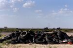 A pile of tires sits off of Route 285 near Pecos, Texas, on July 18.
