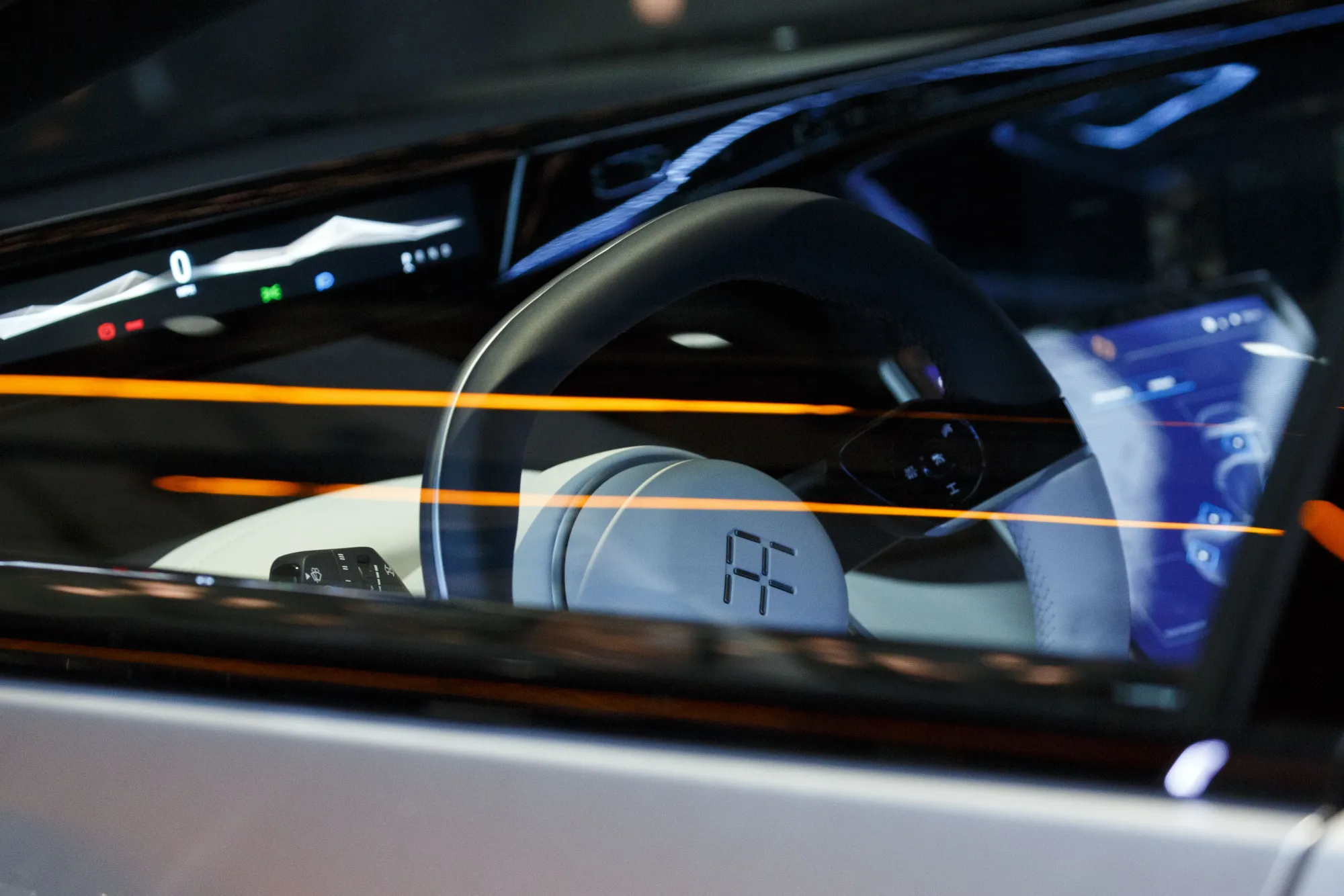 The steering wheel of the FF91 electric car&nbsp;in Las Vegas.&nbsp;