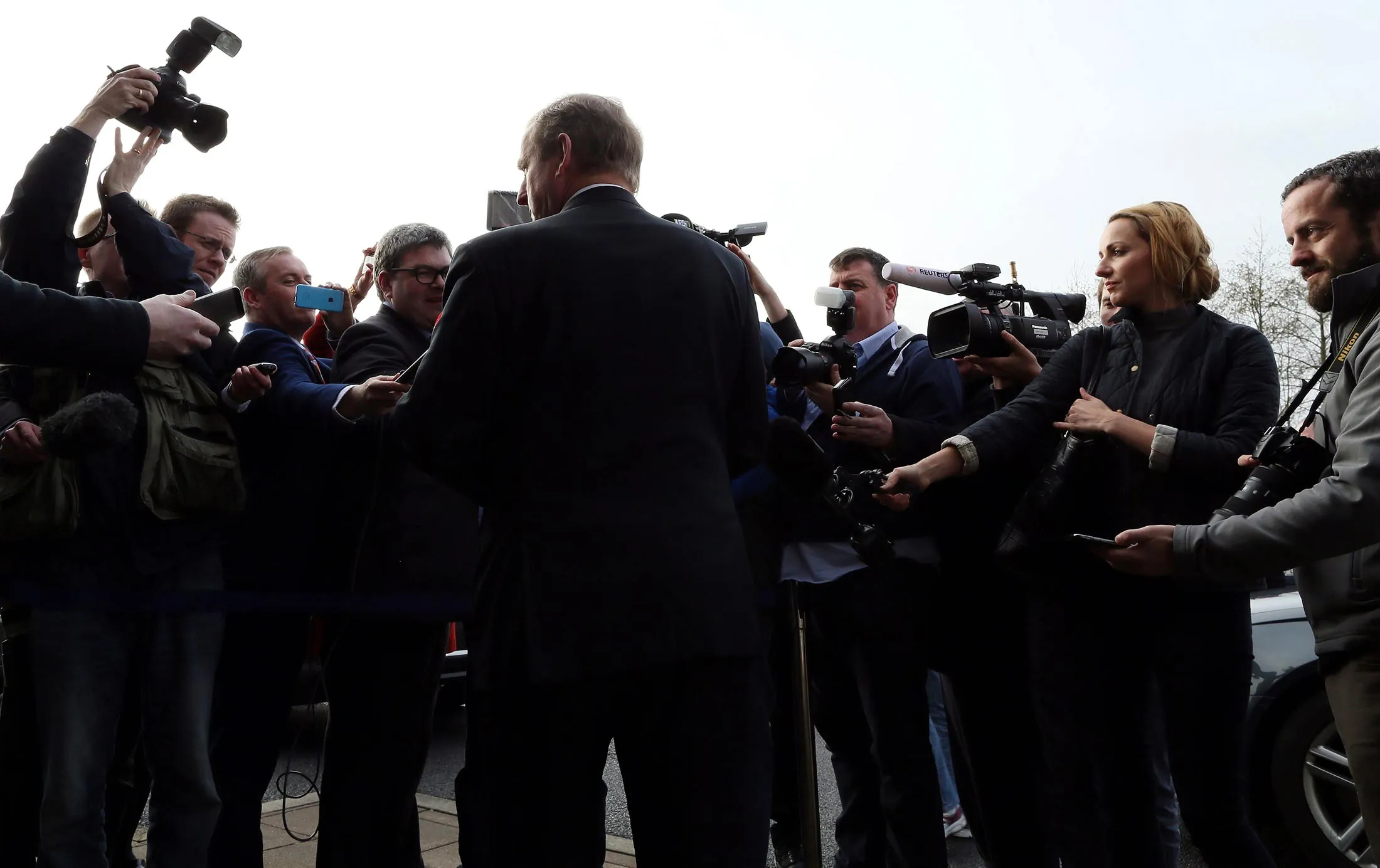 Irish Prime Minister and Fine Gael leader Enda Kenny addresses the media after voting at the St Anthony's Primary School in Castlebar, western Ireland, on Feb. 26, during a general election.
