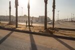 Laborers plant trees along a main thoroughfare at the site of the new Cairo Administrative Capital.