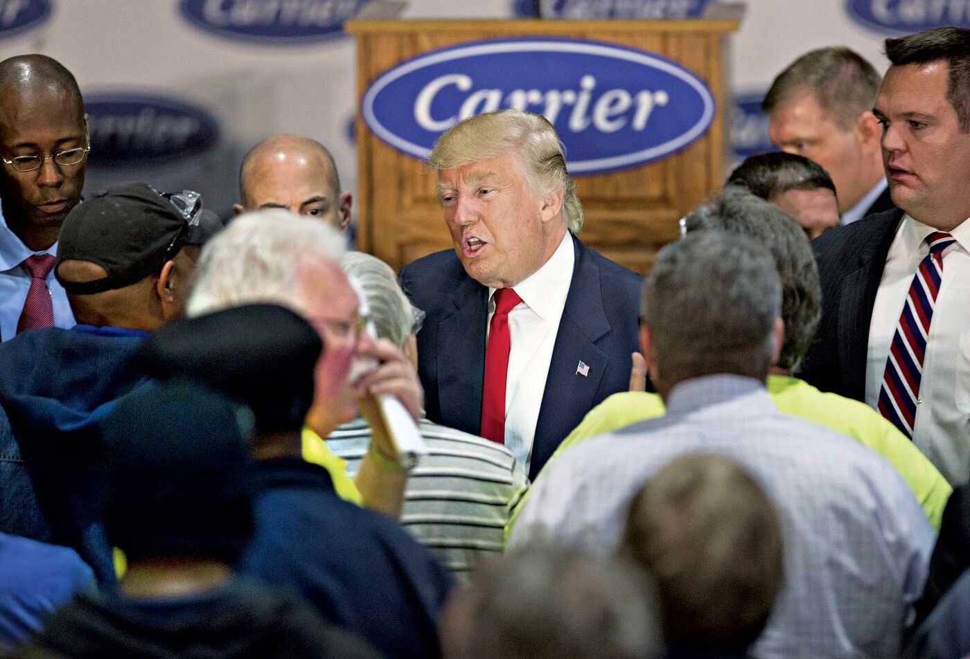 Trump at Carrier on Dec. 1. His deal saved 730 jobs, for now.