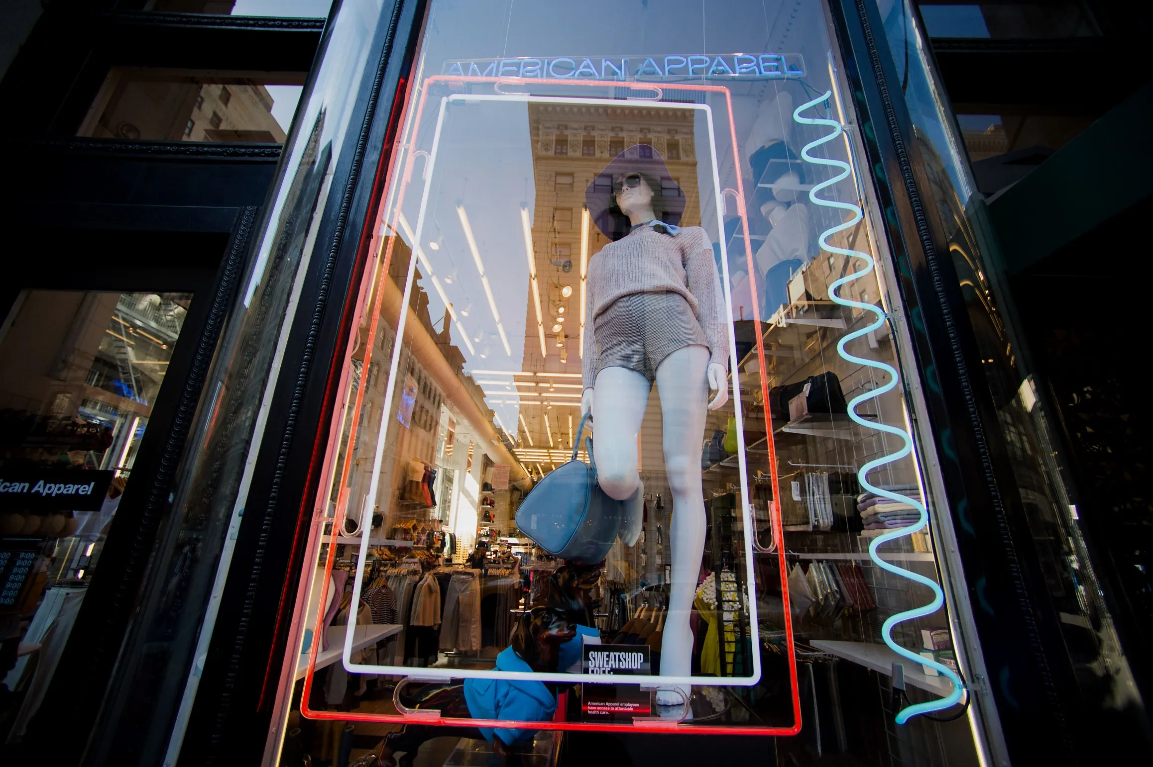 A mannequin stands in the window of an American Apparel Inc. store in New York, on&nbsp;Feb. 28, 2014.&nbsp;