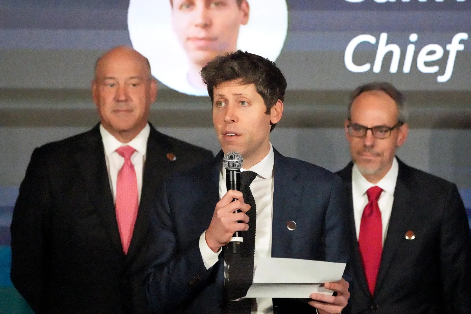 Sam Altman speaks at the Advancing Sustainable Development through Safe, Secure, and Trustworthy AI Event in New York.