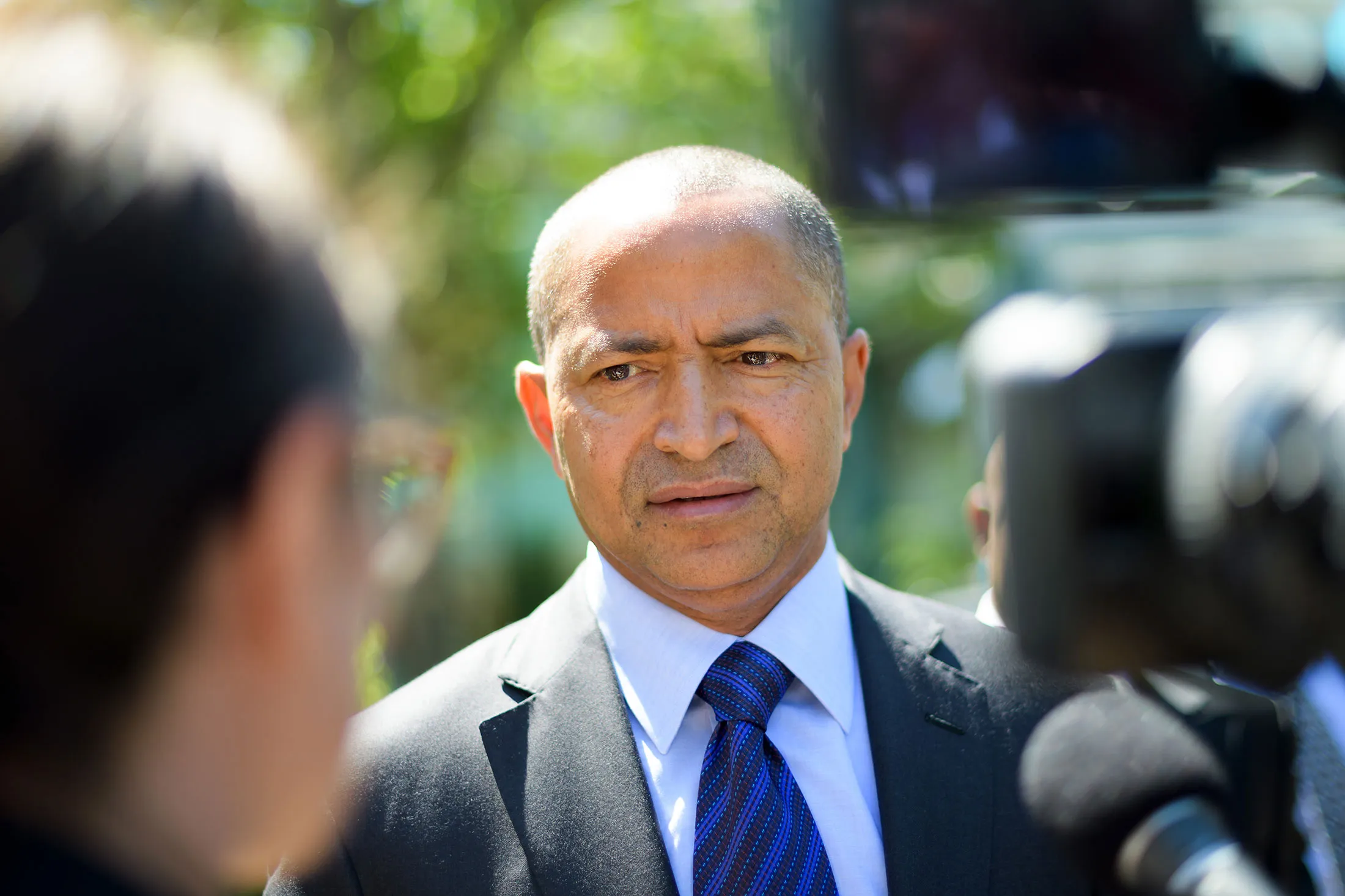 Moise Katumbi speaks to the press in Geneva, on June 2, 2017.
