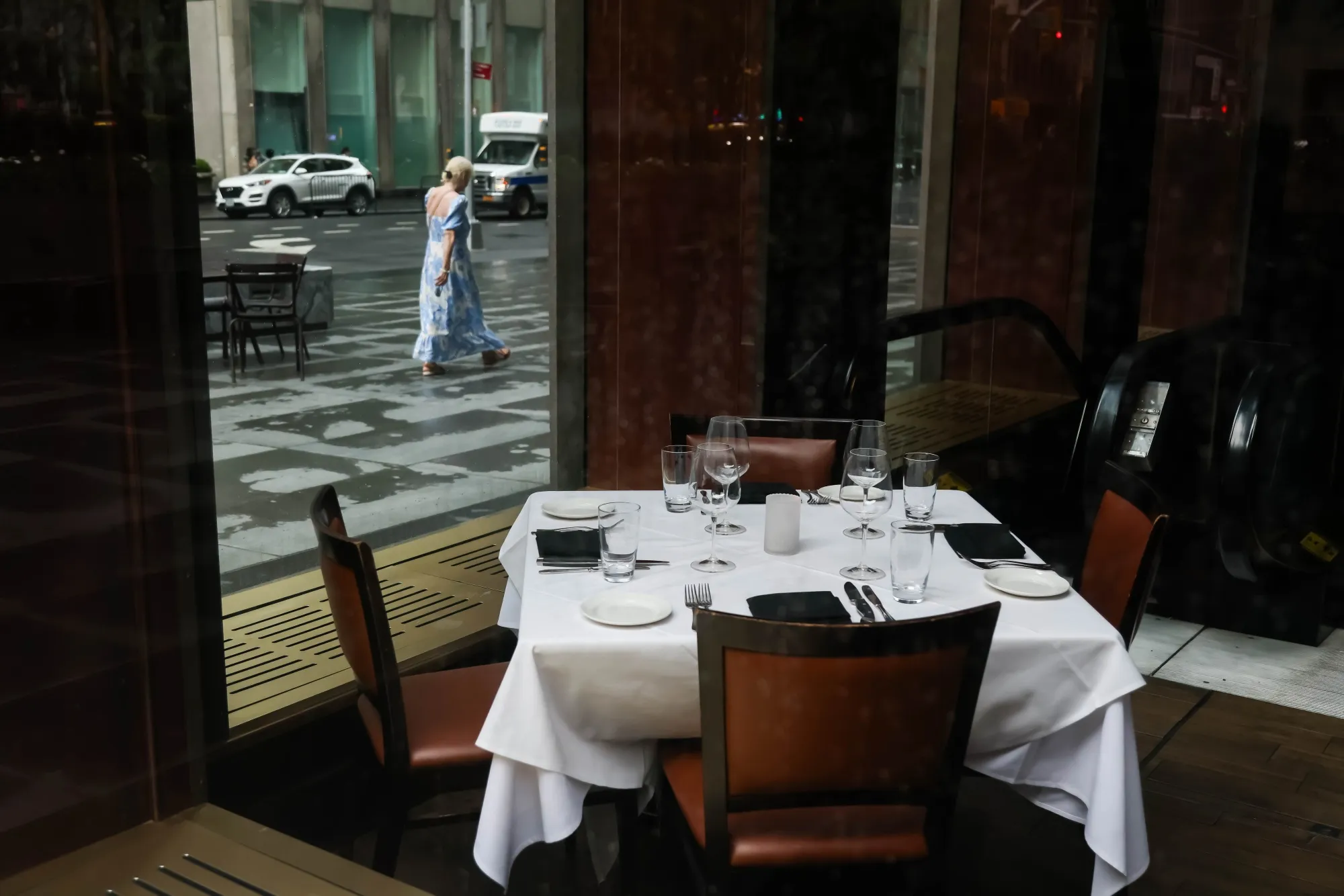 An empty table at a restaurant in New York, US.&nbsp;