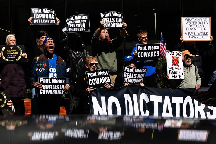 Activist Demonstrate Against Paul Weiss Law Firm, After It Agreed To Trump Administration's Terms