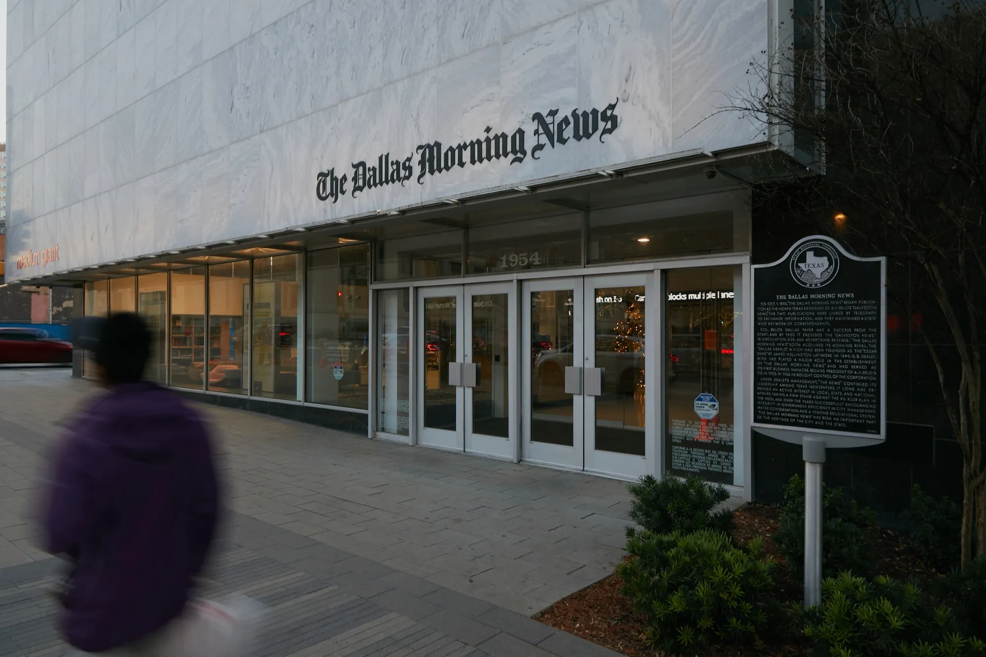 The entrance to the Dallas Morning News.