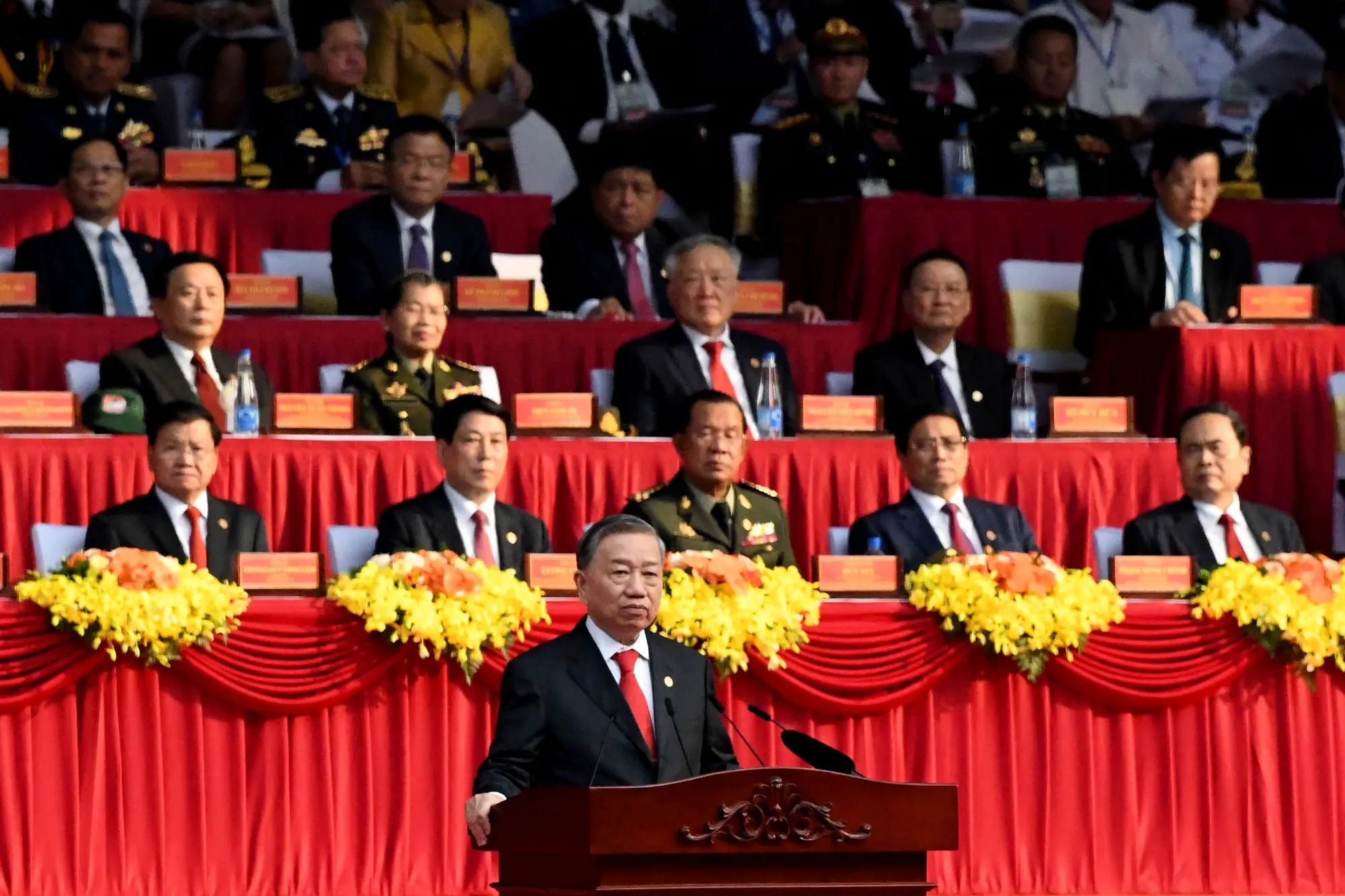 To Lam delivers a speech in Ho Chi Minh City, on April 30.