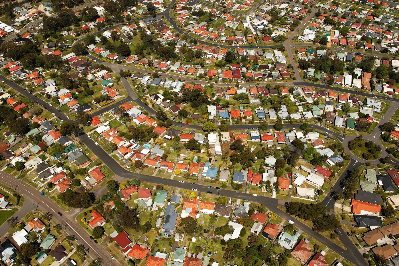 Houses stand in this aerial photograph taken in Newcastle, Australia