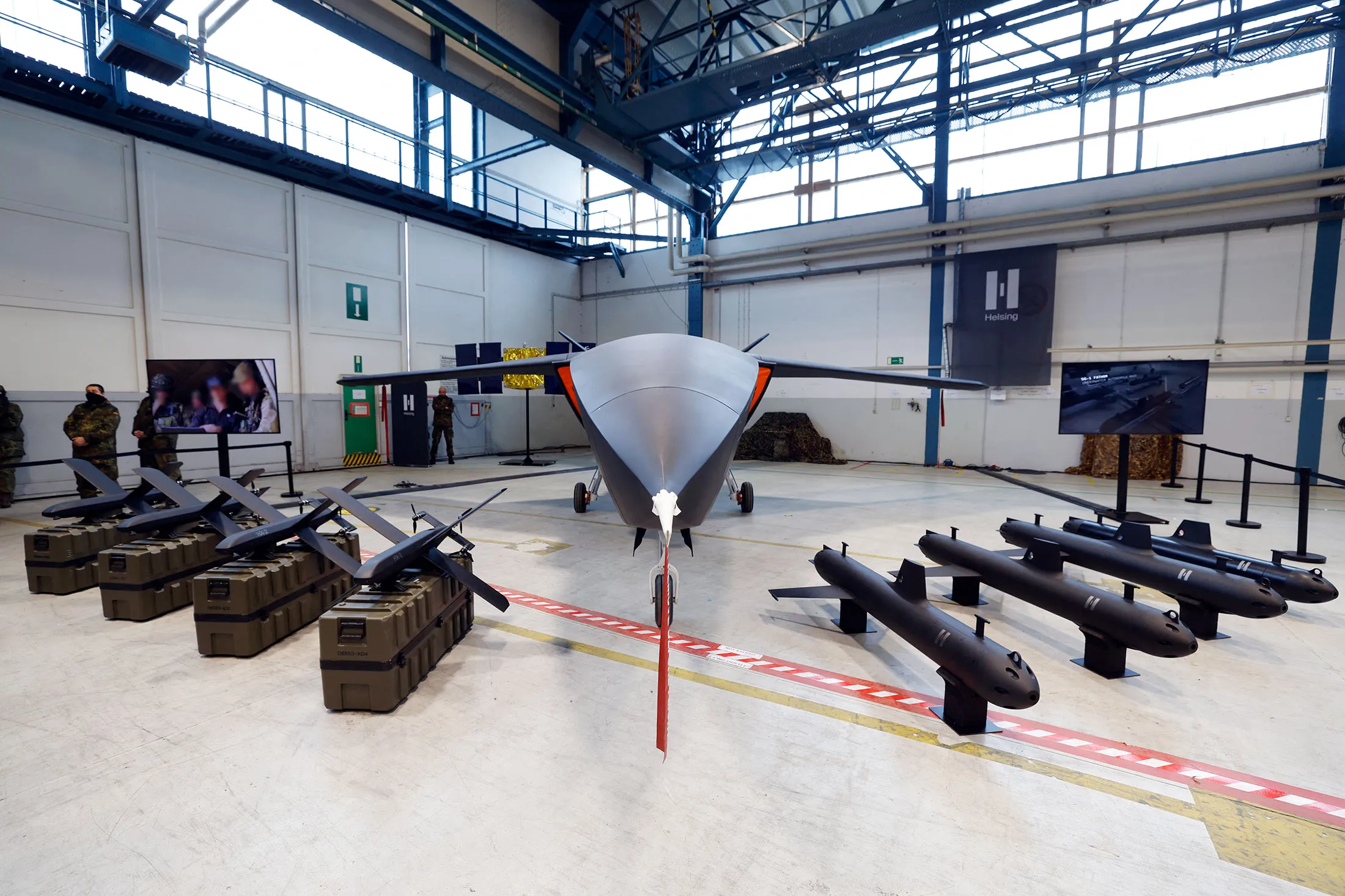 A Helsing CA-1 Europa autonomous drone at the Bundeswehr Innovation Center in Erding, Germany, in February.