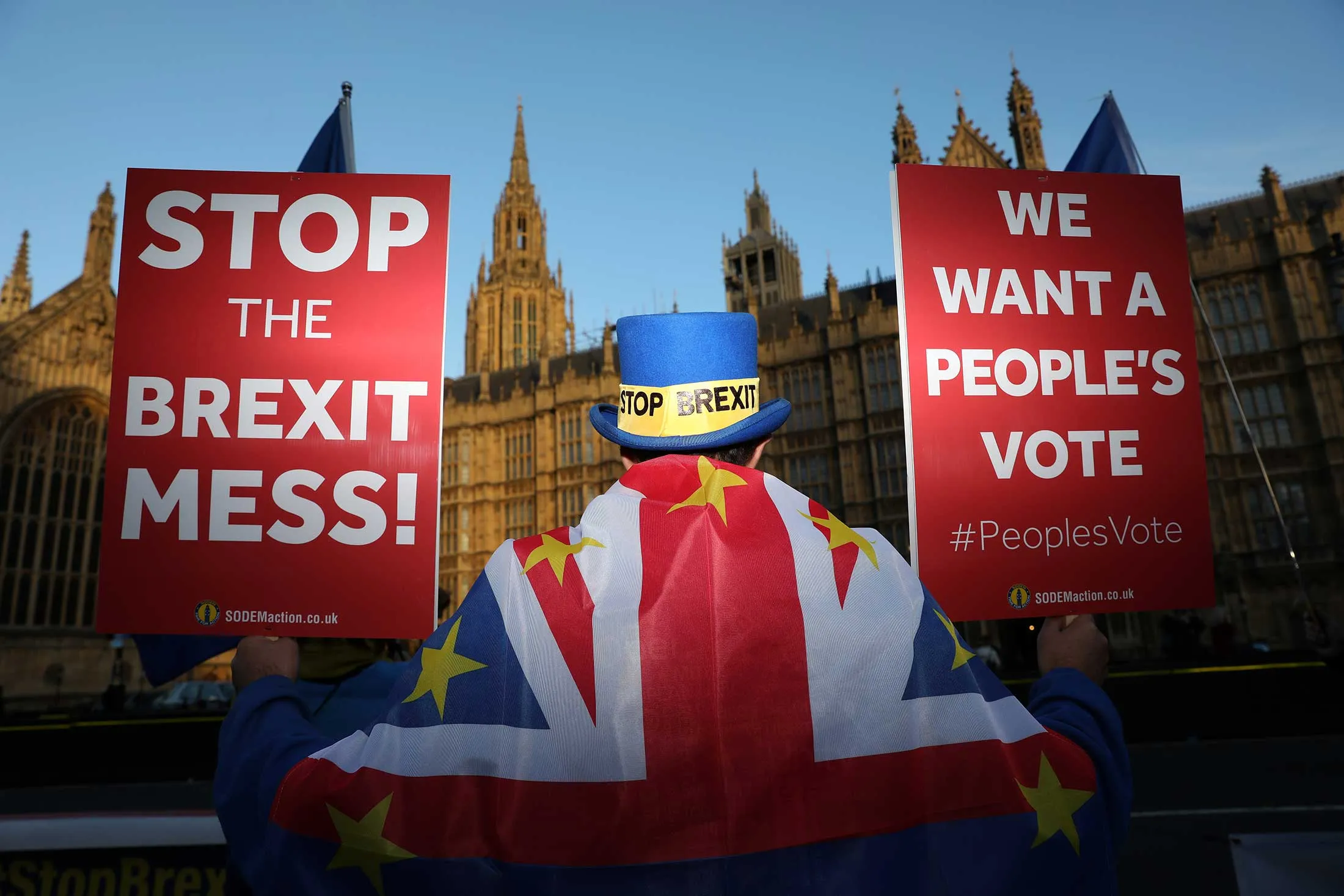 An anti-Brexit demonstrator outside the Houses of Parliament in London on Nov. 13.