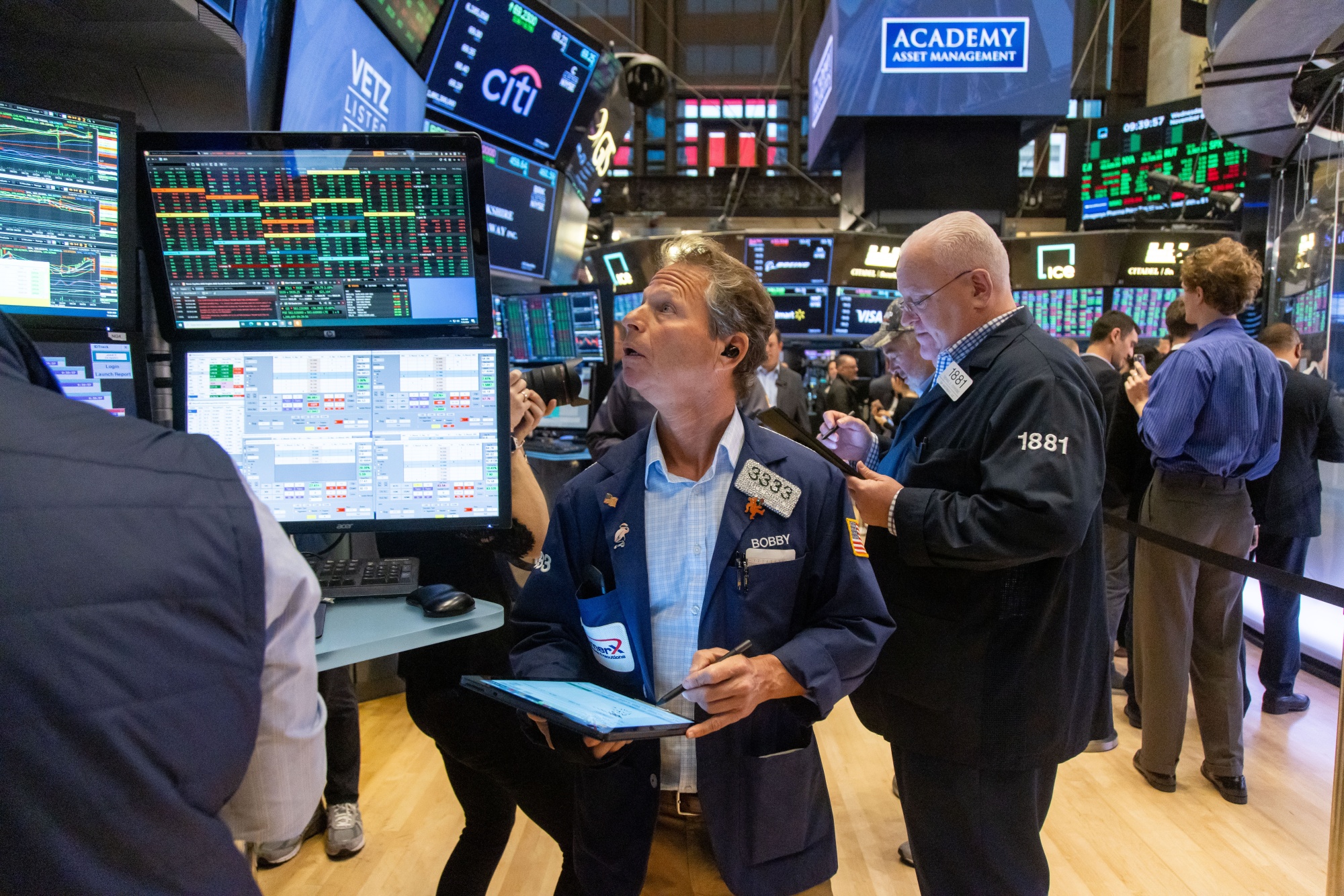 Traders work on the floor of the New York Stock Exchange (NYSE) in New York, US. 