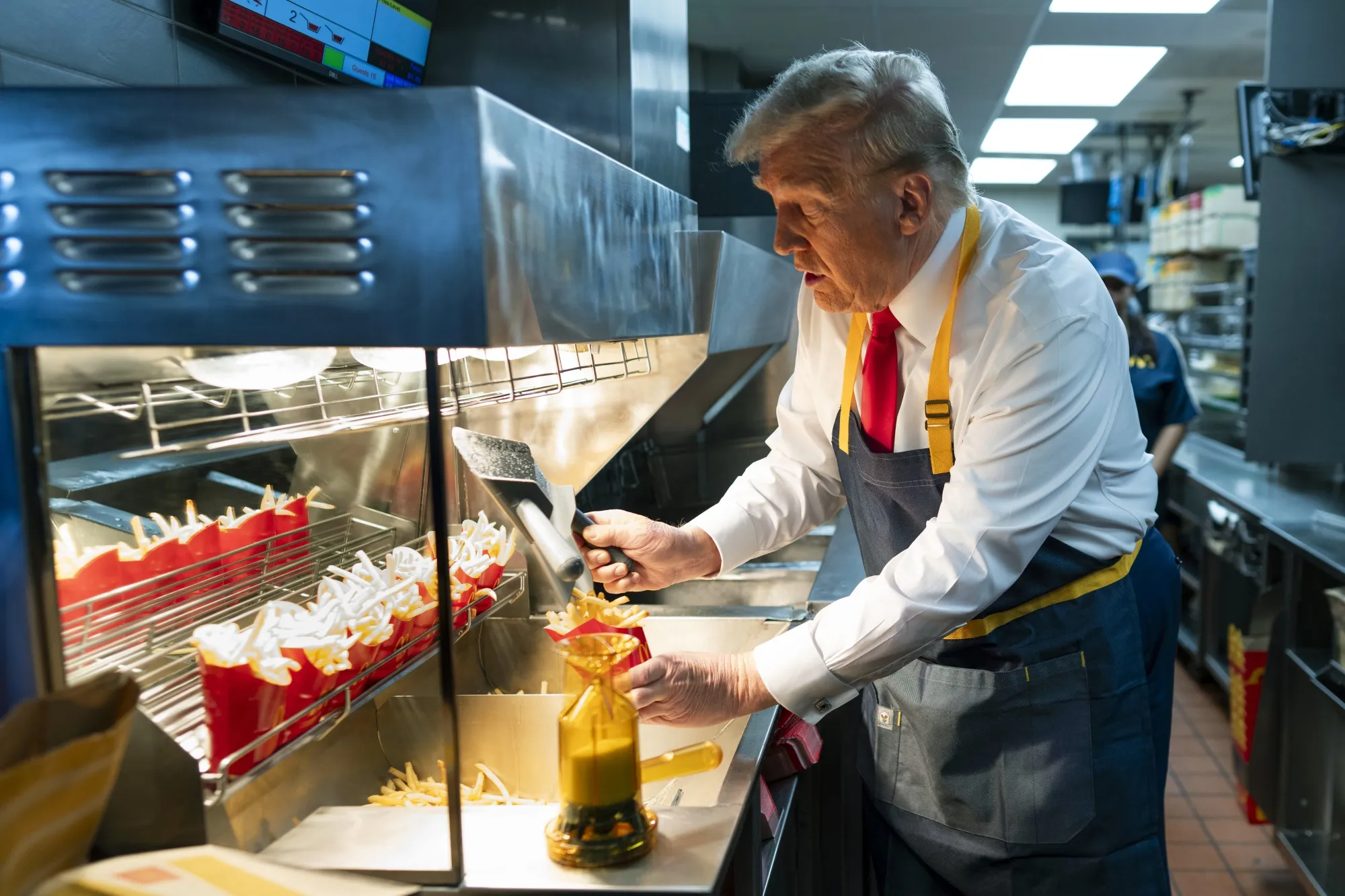 Donald Trump&nbsp;behind the counter during a visit to a McDonald's restaurant&nbsp;in Feasterville-Trevose, Pennsylvania, on Oct. 20.