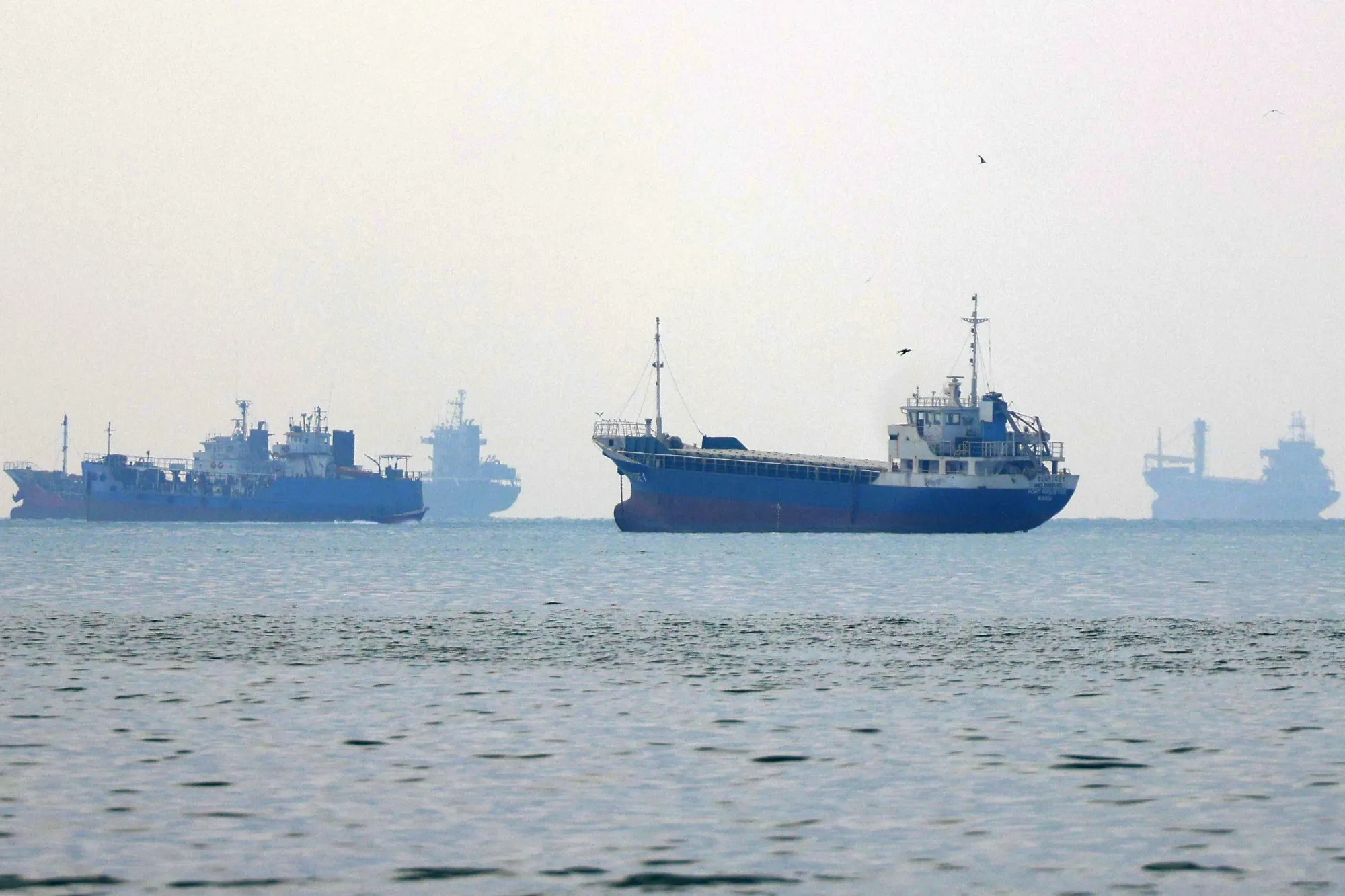 Vessels in the Strait of Hormuz off the coast of Bandar Abbas, Iran.