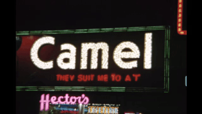 Neon Camel signage in Time Square in the early 1940s