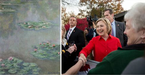 Left: Claude Monet, Nymphéas, circa 1908. Right: The Clinton campaign's reported cash on hand for fall 2015 is $33 million.