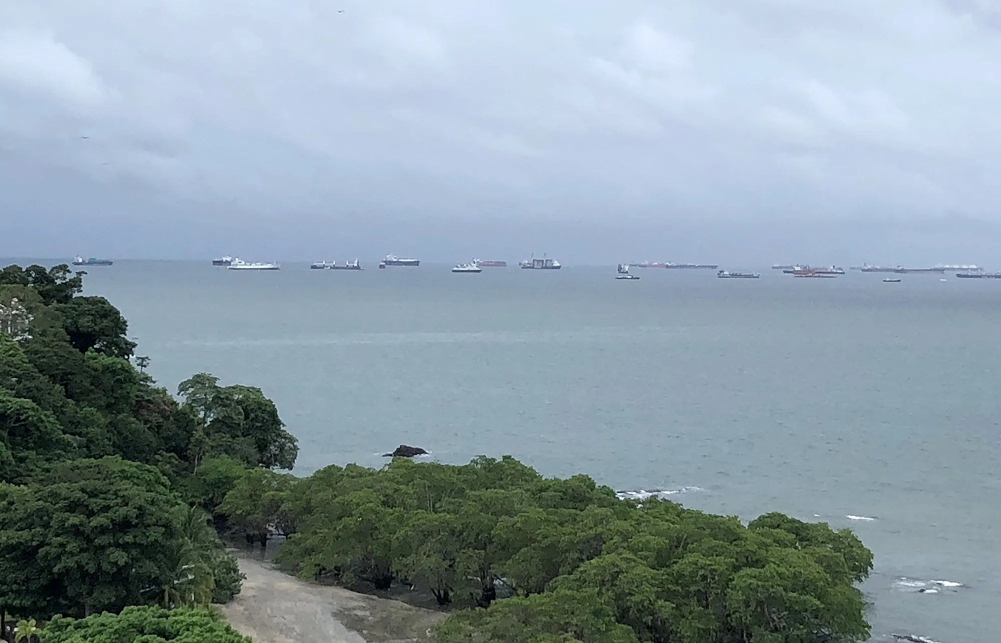 Ships lined up outside the Panama Canal this week.