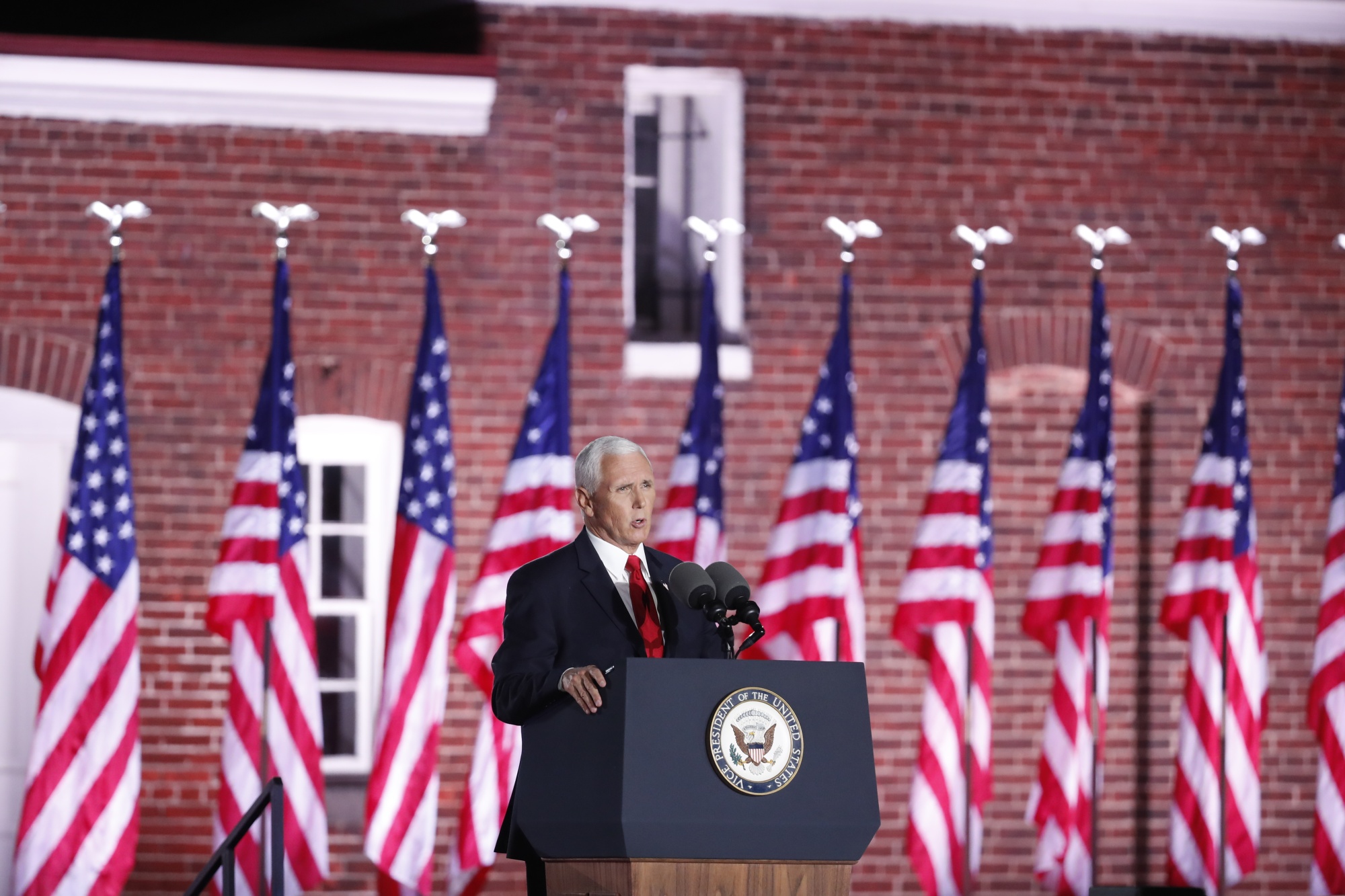Mike Pence speaks during the Republican National Convention at Fort McHenry National Monument and Historic Shrine in Baltimore, Maryland, U.S., on Aug. 26.