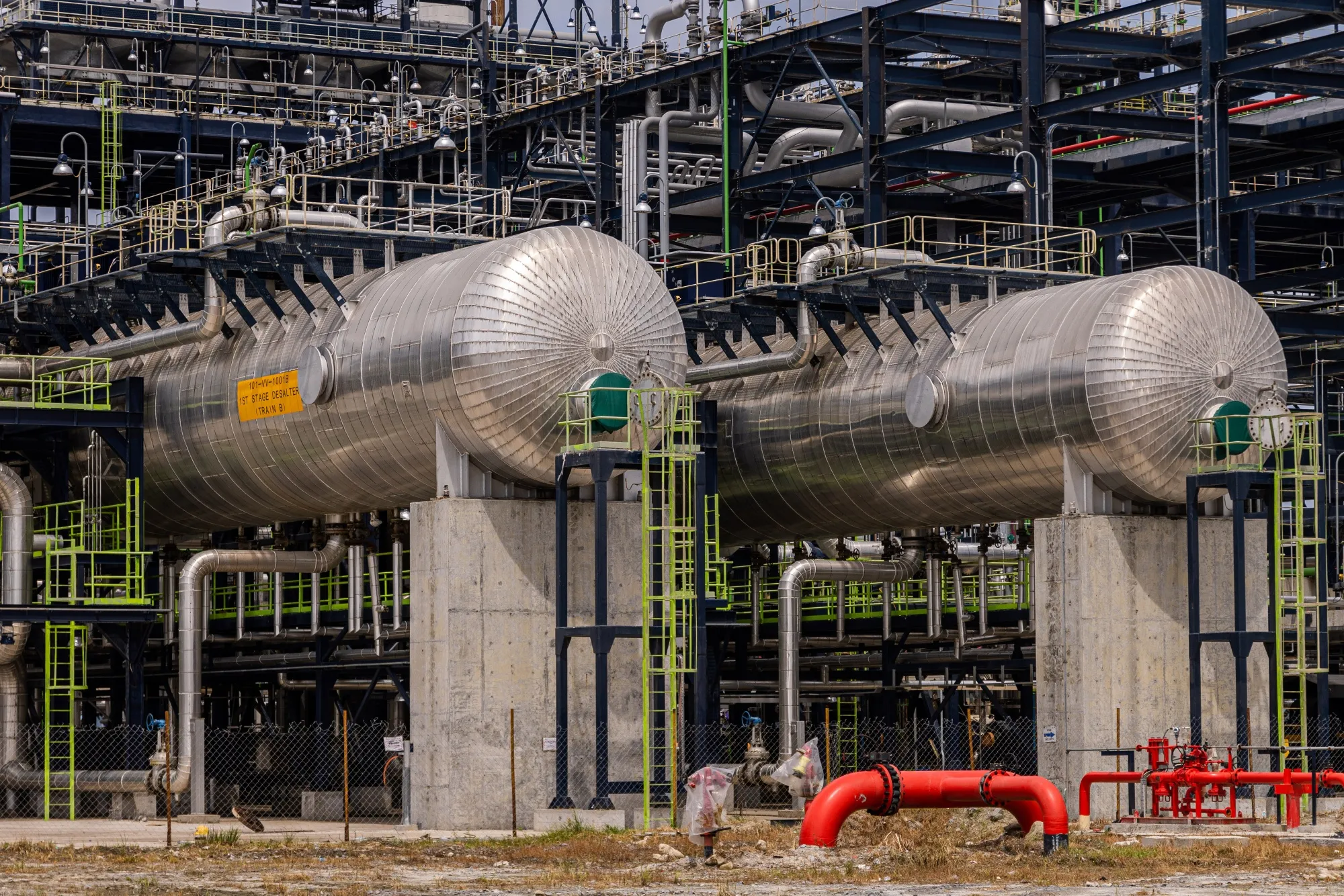 Desalter tanks at the Dangote Industries Ltd. oil refinery and fertilizer plant site in Lagos, Nigeria.