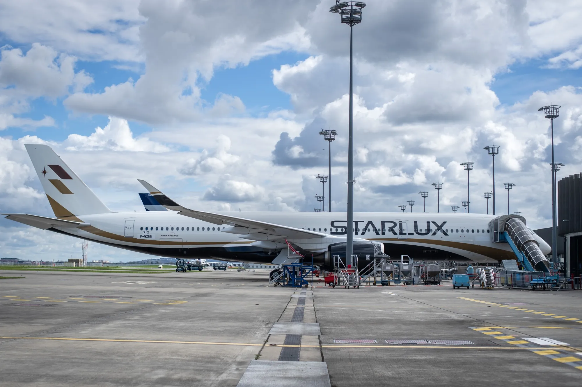 An Airbus A350-900, operated by Starlux Airlines Co Ltd., in Toulouse.