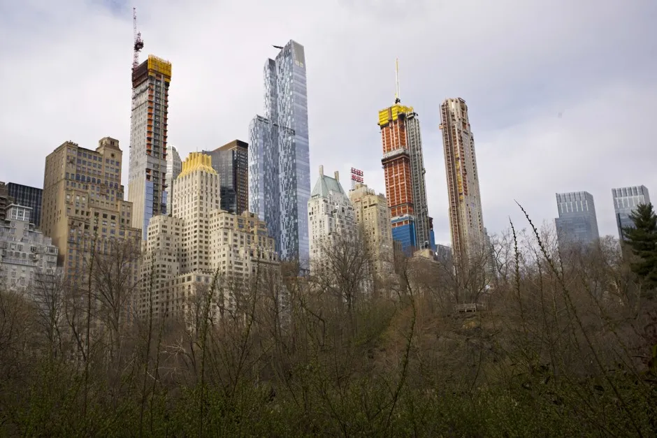 New luxury condo towers rise on "Billionaire's Row" in Manhattan.