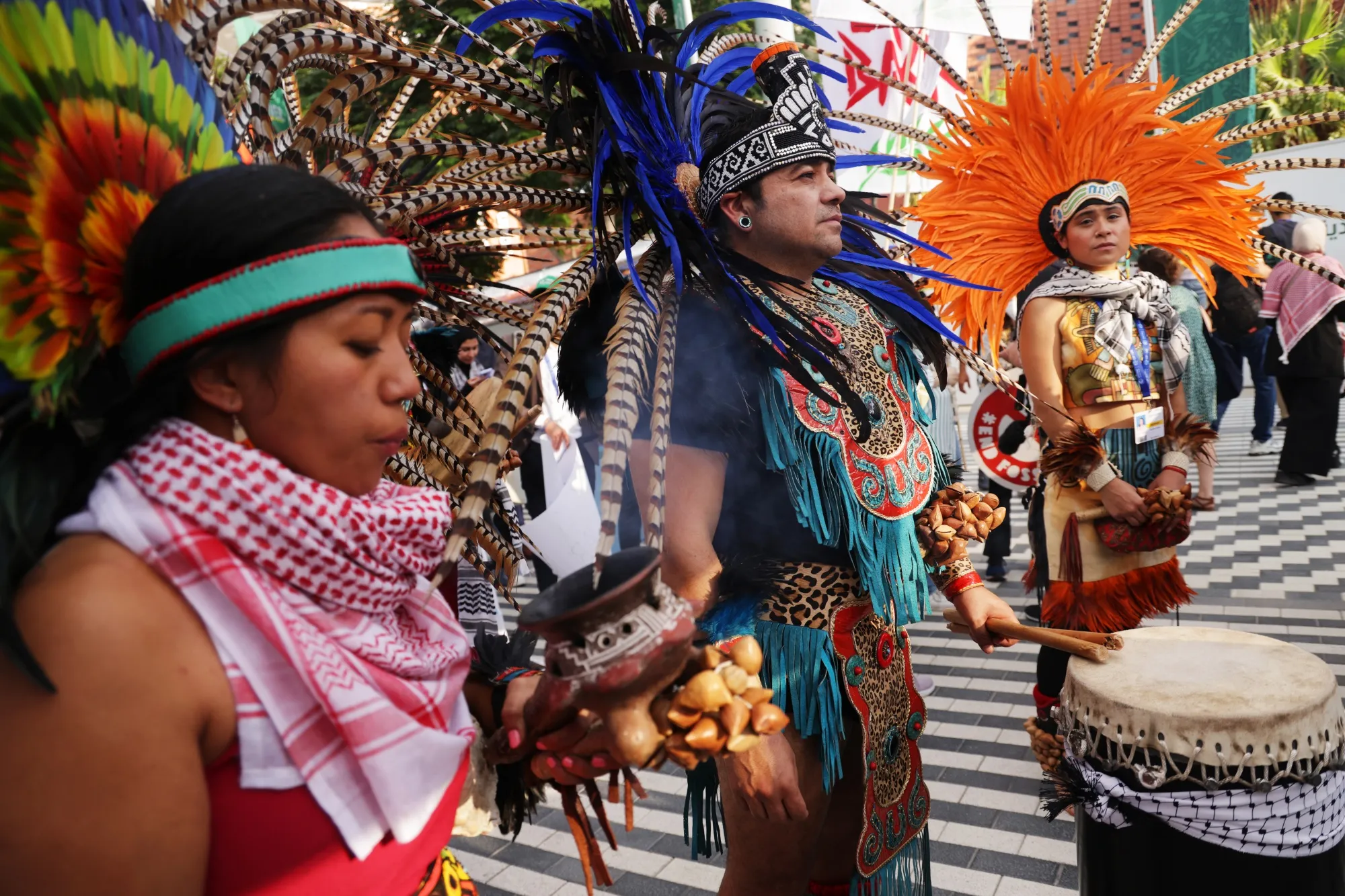 Activists prepare to march in protest on day nine of the COP28 conference in Dubai, Dec, 9.
